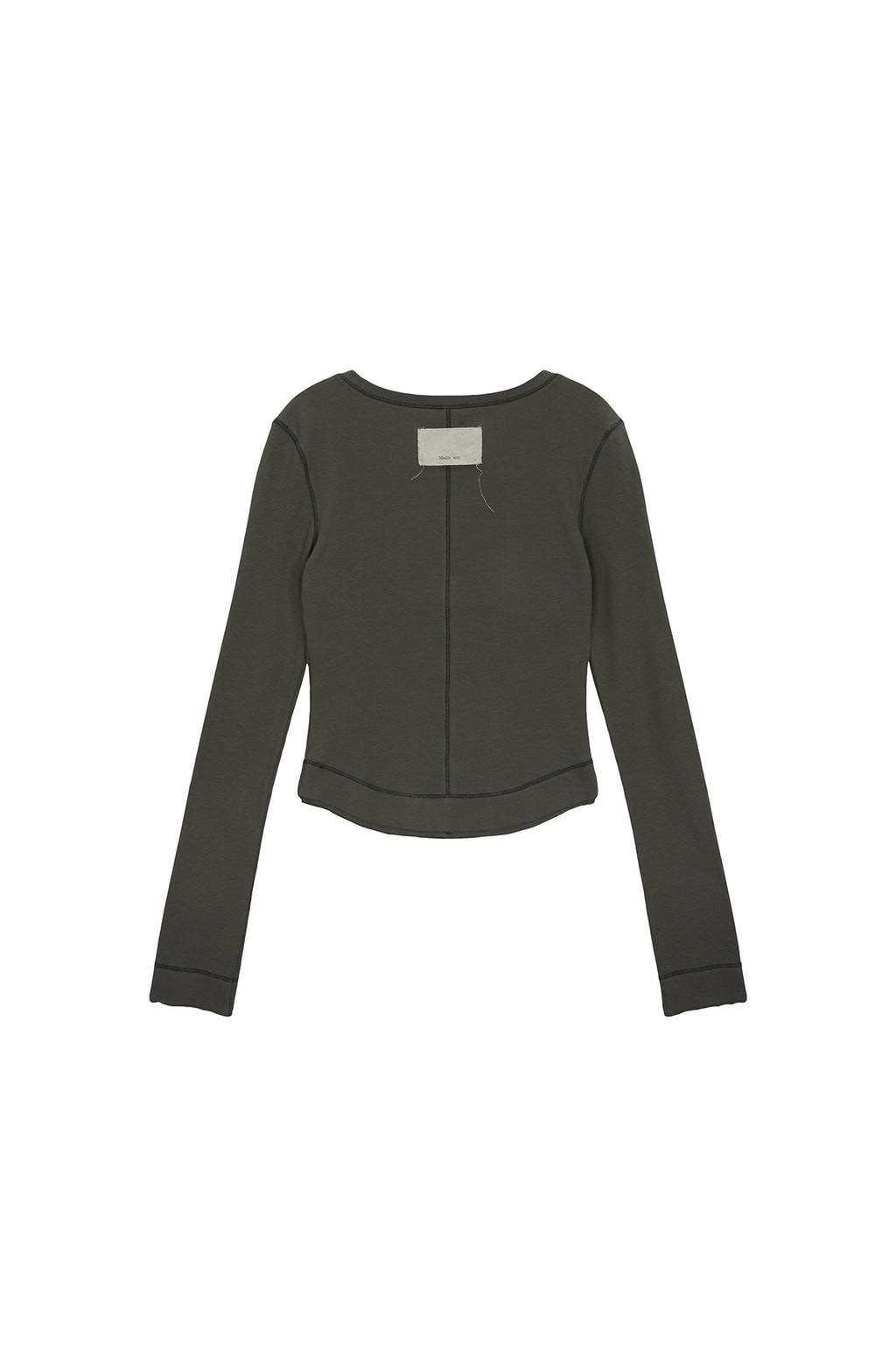 Matin Kim - Applique Logo Henly Neck Slim Top (Khaki) product image 2 | TRAB K-Fashion Australia