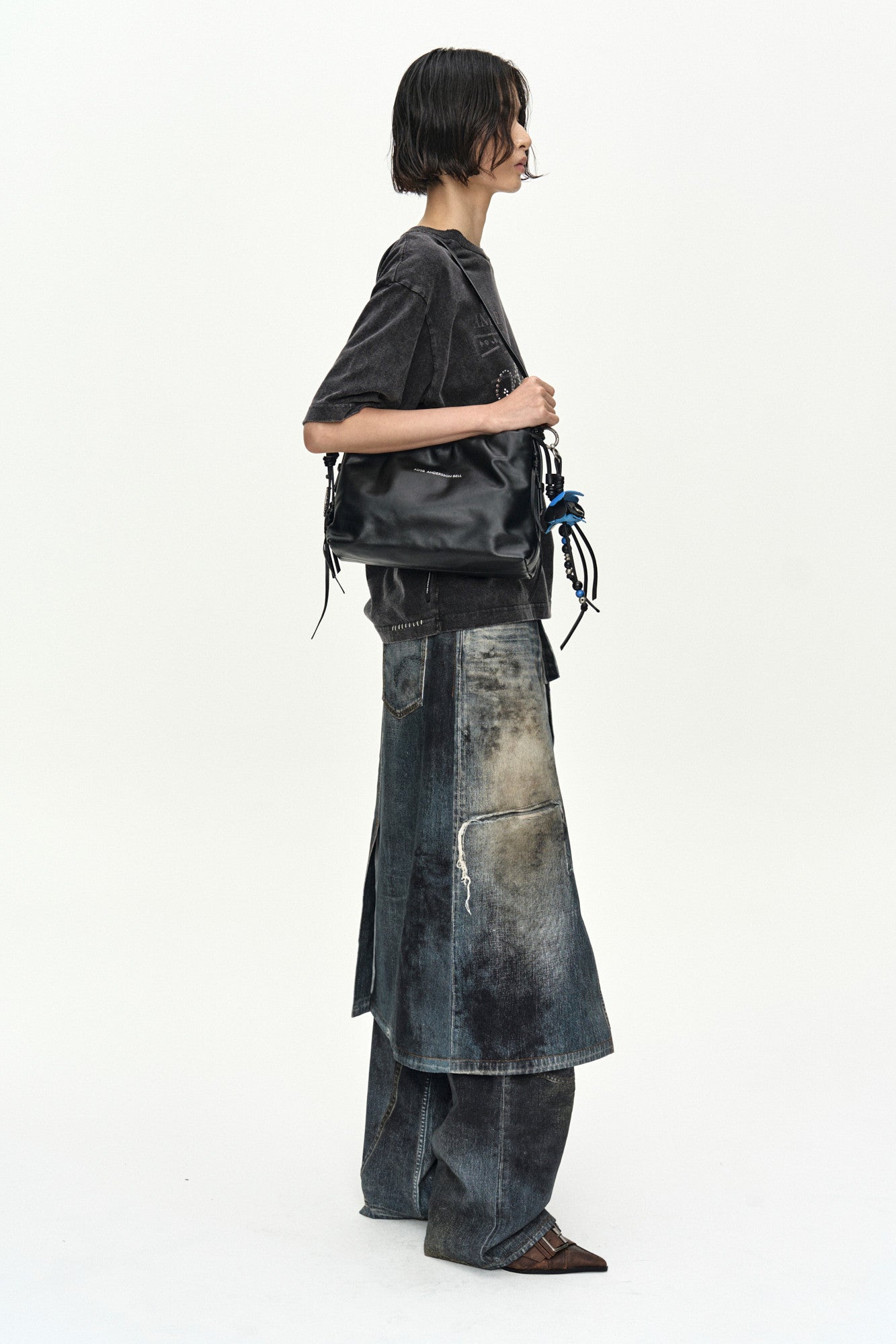 Andersson Bell - Denim Trompe-L'oeil Graphic Wrap Skirt (Mid Blue) product image 2 | TRAB K-Fashion Australia