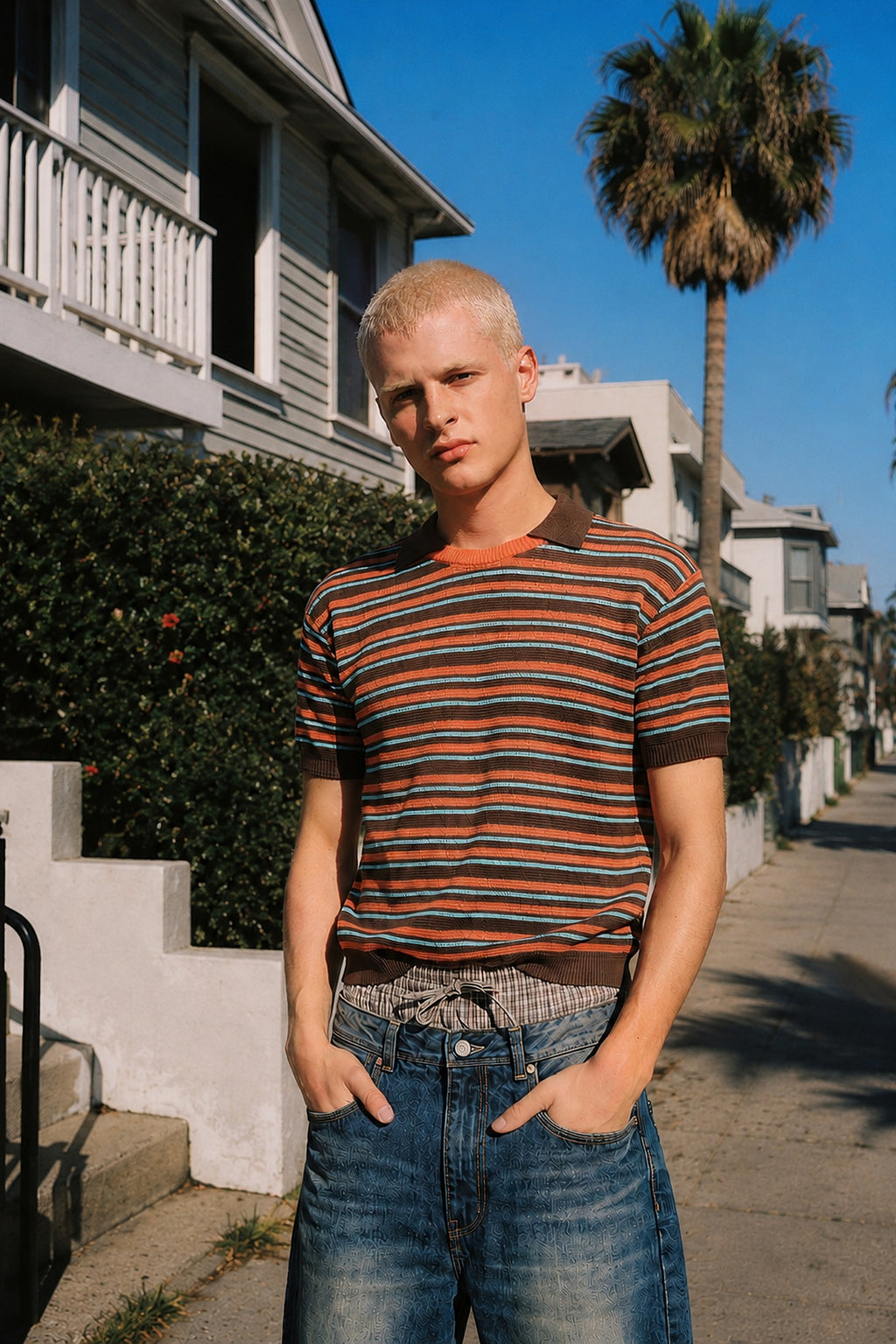 Andersson Bell - Stripe Layered Polo Sweater (Brown/Orange) product image 1 | TRAB K-Fashion Australia