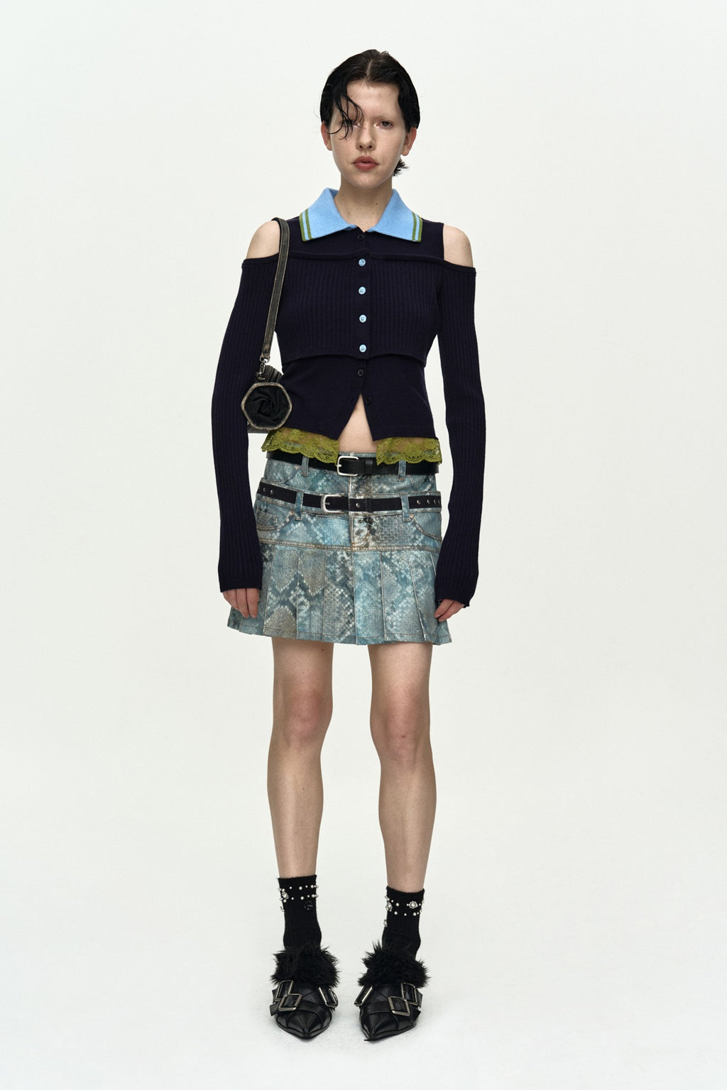 Andersson Bell - Layered Off-Shoulder Collar Top (Navy/Blue) product image 1 | TRAB K-Fashion Australia