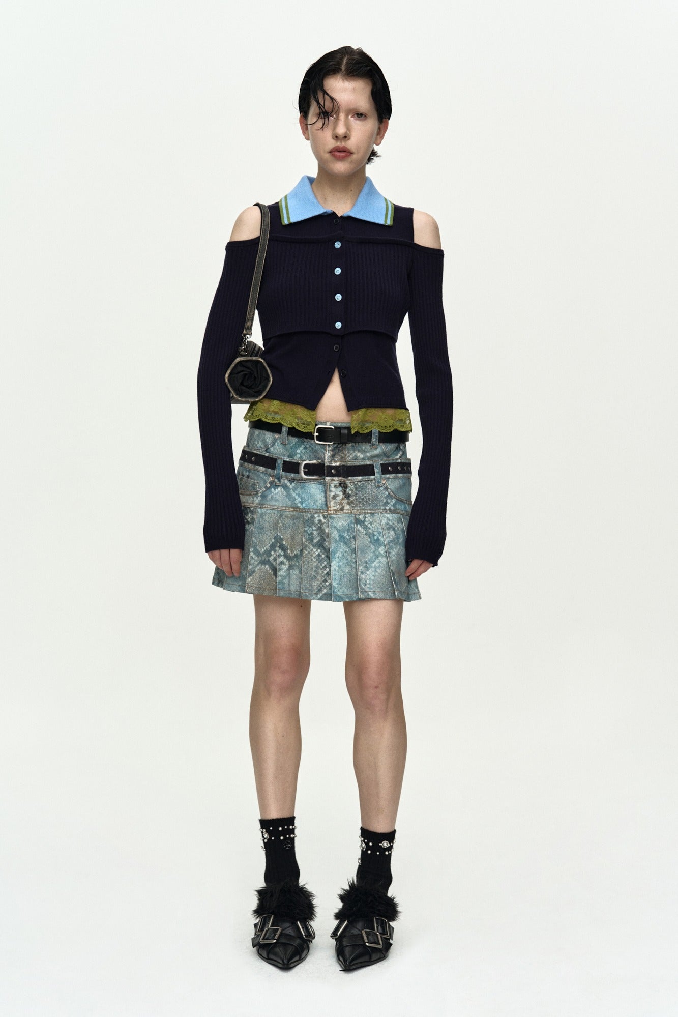 Andersson Bell - Layered Off-Shoulder Collar Top (Navy/Blue) product image 1 | TRAB K-Fashion Australia