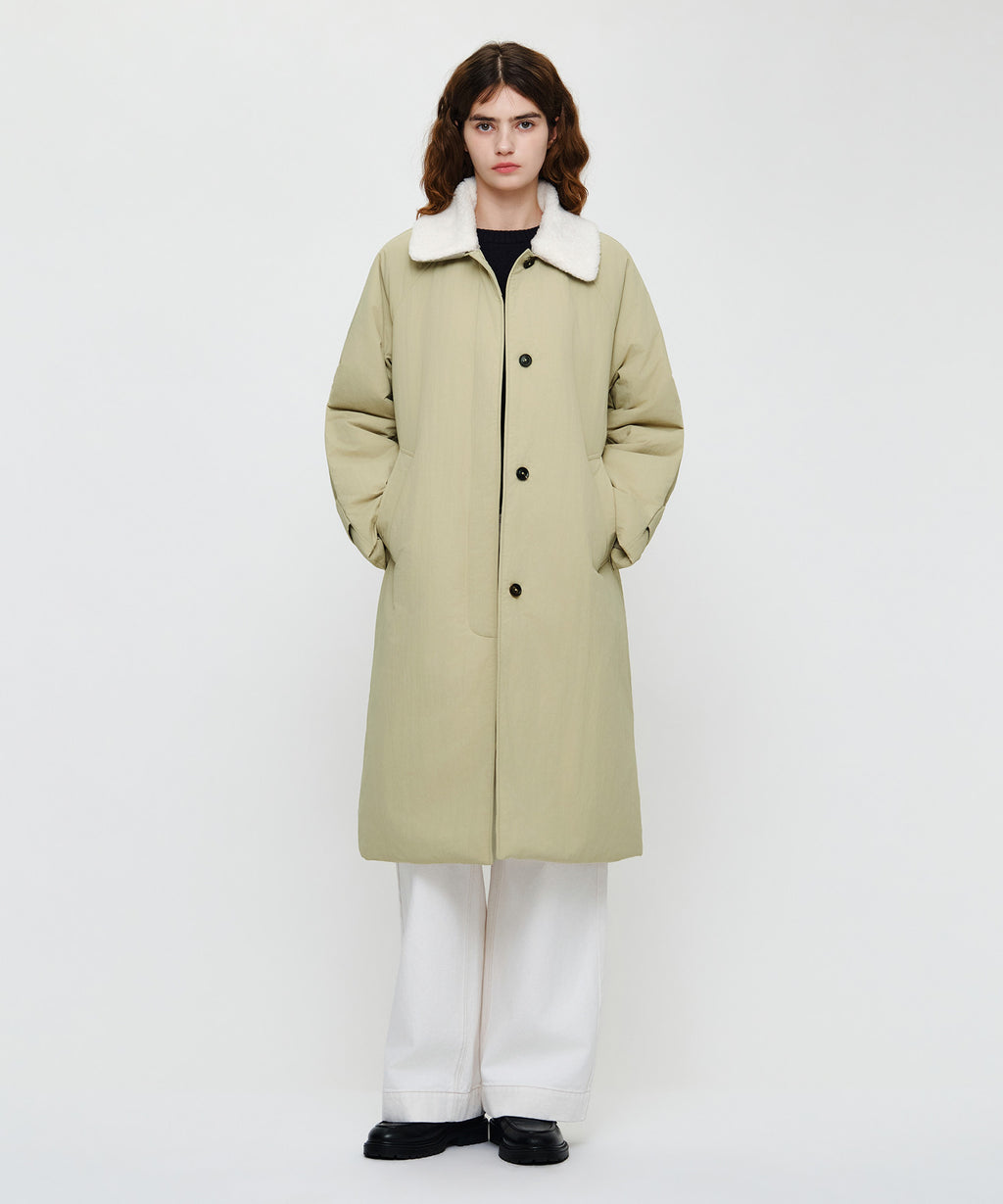 Marithe & Francois Girbaud - Waist Belt Long Padded Jacket (Beige) product image 1 | TRAB K-Fashion Australia