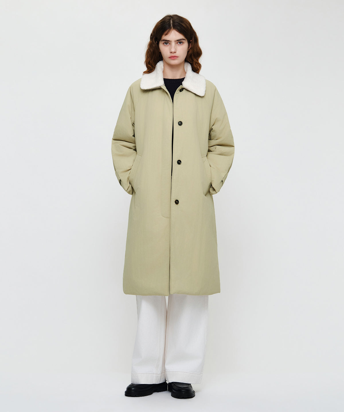 Marithe & Francois Girbaud - Waist Belt Long Padded Jacket (Beige) product image 1 | TRAB K-Fashion Australia