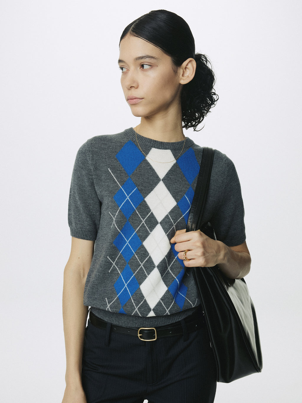 Tonywack - Superfine Wool Argyle Crew Neck Sweater (Grey Cobalt) product image 7 | TRAB K-Fashion Australia