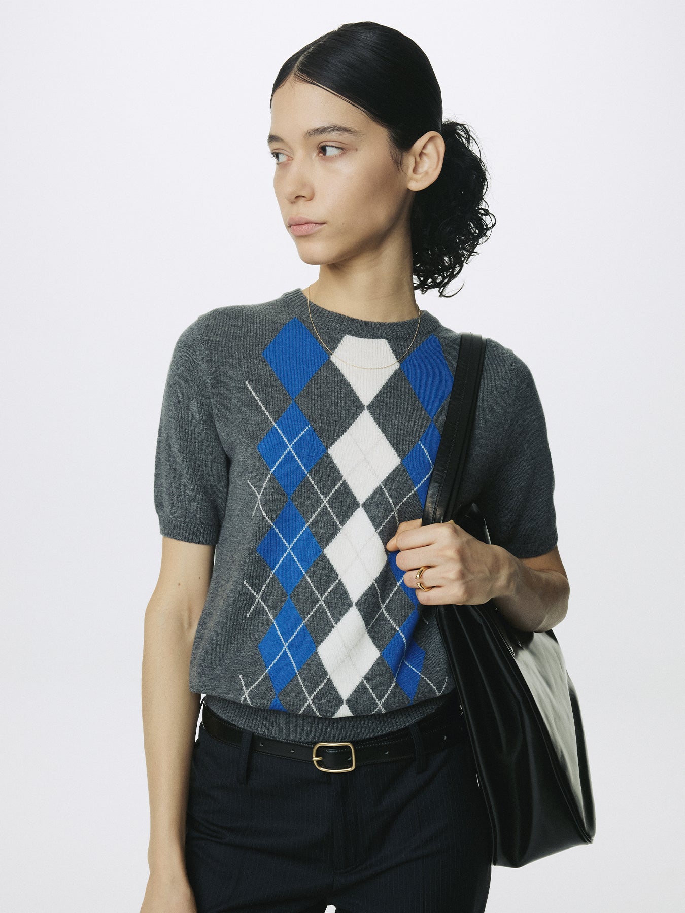 Tonywack - Superfine Wool Argyle Crew Neck Sweater (Grey Cobalt) product image 7 | TRAB K-Fashion Australia