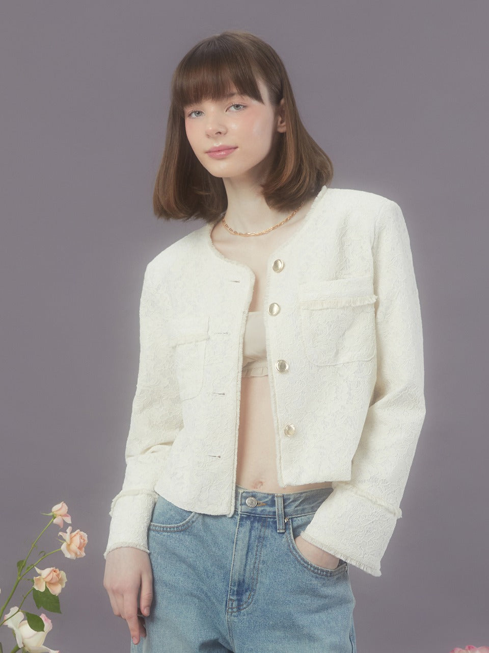 Margarin Fingers - Lace Fringe Jacket (Ivory) product image 1 | TRAB K-Fashion Australia