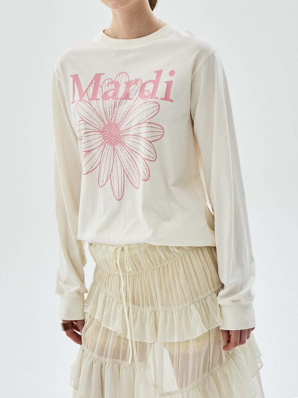 Mardi Mercredi - Tshirt Long Sleeve Flowermardi (Cream Indipink) product image 1 | TRAB K-Fashion Australia