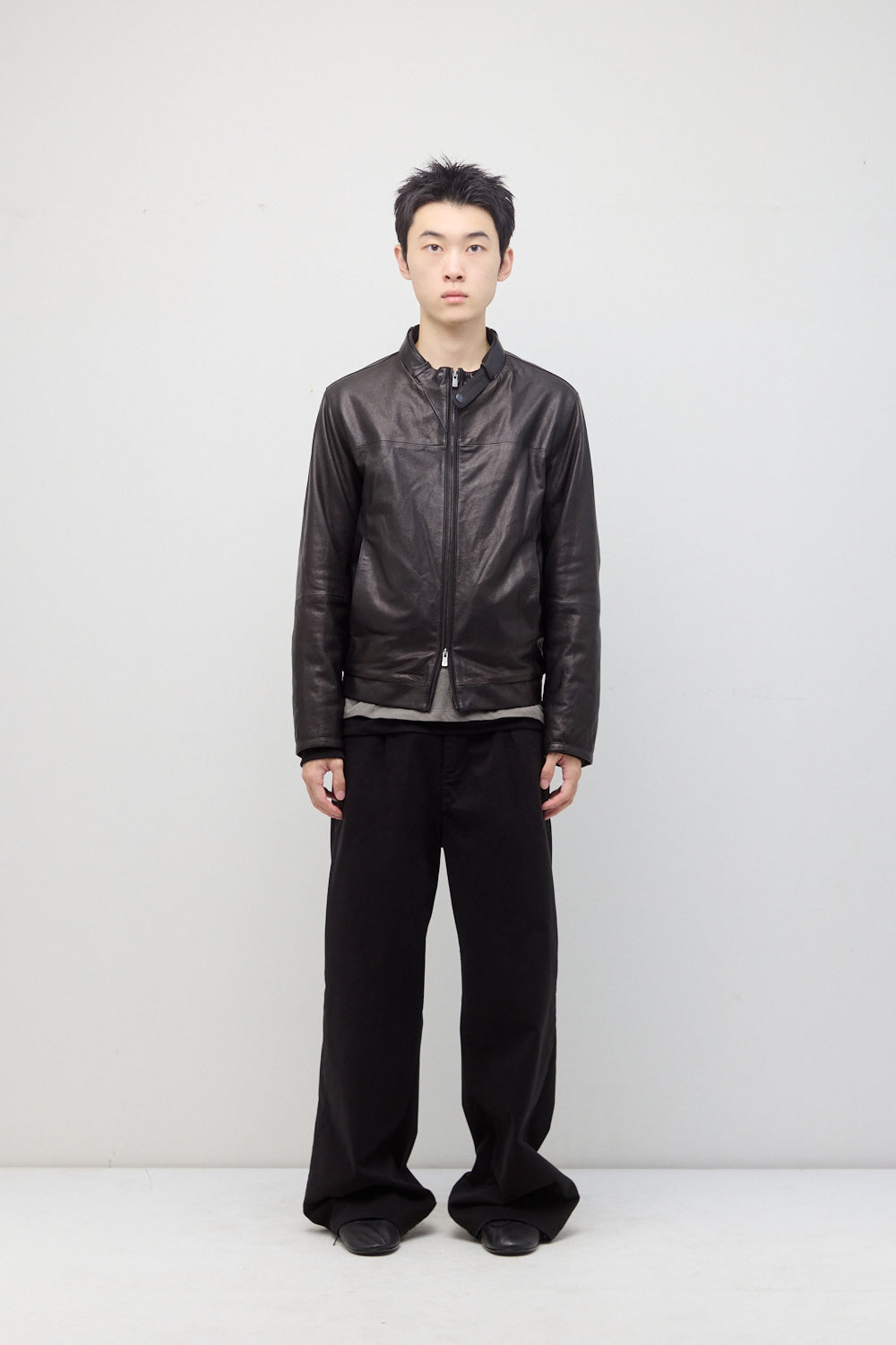 Hatchingroom - Stand Collar Leather Jacket Lamb Skin (Black) product image 6 | TRAB K-Fashion Australia