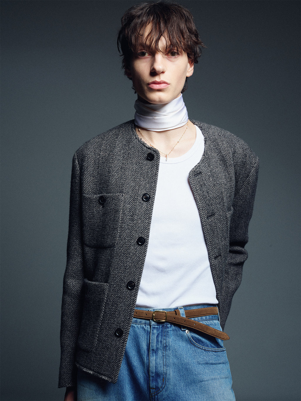 Tonywack - Herringbone Wool Cut-Off Blouson (Black/Grey) product image 6 | TRAB K-Fashion Australia