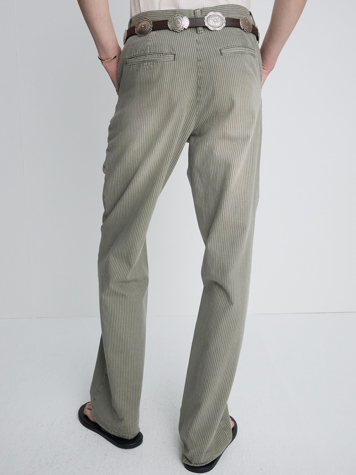 Tonywack - Garment Dyed Stripe Cotton Flare Pants (Stone Grey) product image 7 | TRAB K-Fashion Australia