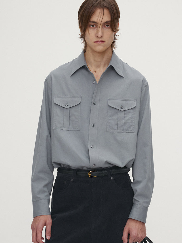Tonywack - Sand-Washed Cotton Officer Shirt (Pale Blue) product image 1 | TRAB K-Fashion Australia