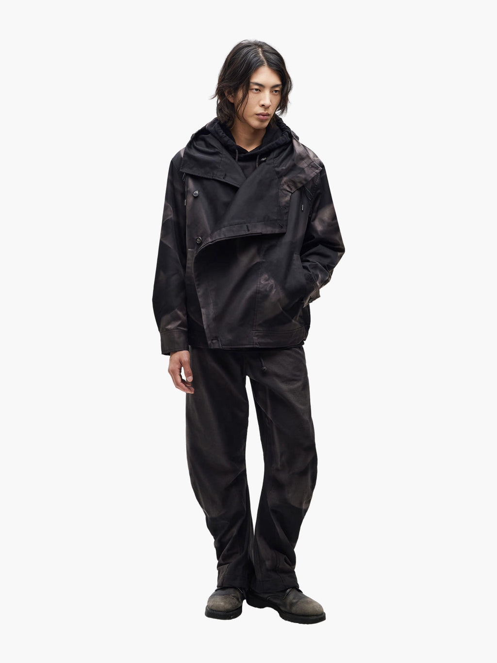Jiyong Kim - Sun-Bleached Asymmetric Front Jacket (Black) product image 1 | TRAB K-Fashion Australia