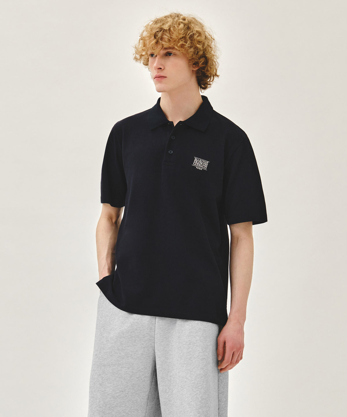Marithe & Francois Girbaud - Small Classic Logo Pk Collar Tee (Navy) product image 2 | TRAB K-Fashion Australia