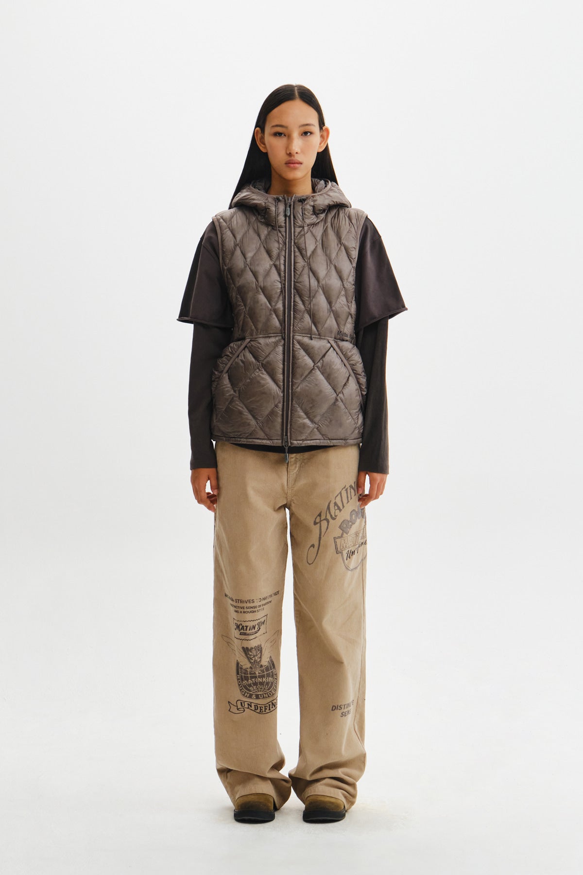 Matin Kim - Mix Quilted Light Down Vest (Grey) product image 8 | TRAB K-Fashion Australia