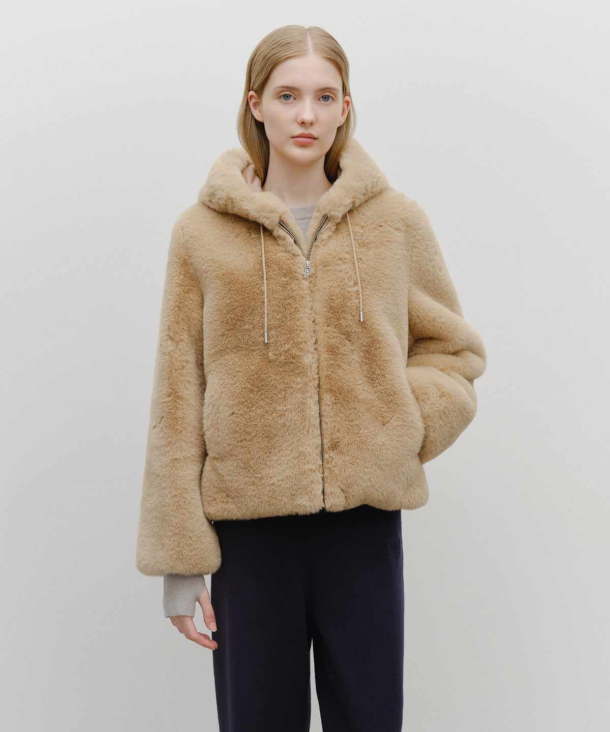 Marithe & Francois Girbaud - Hooded Faux Fur Jacket (Beige) product image 1 | TRAB K-Fashion Australia