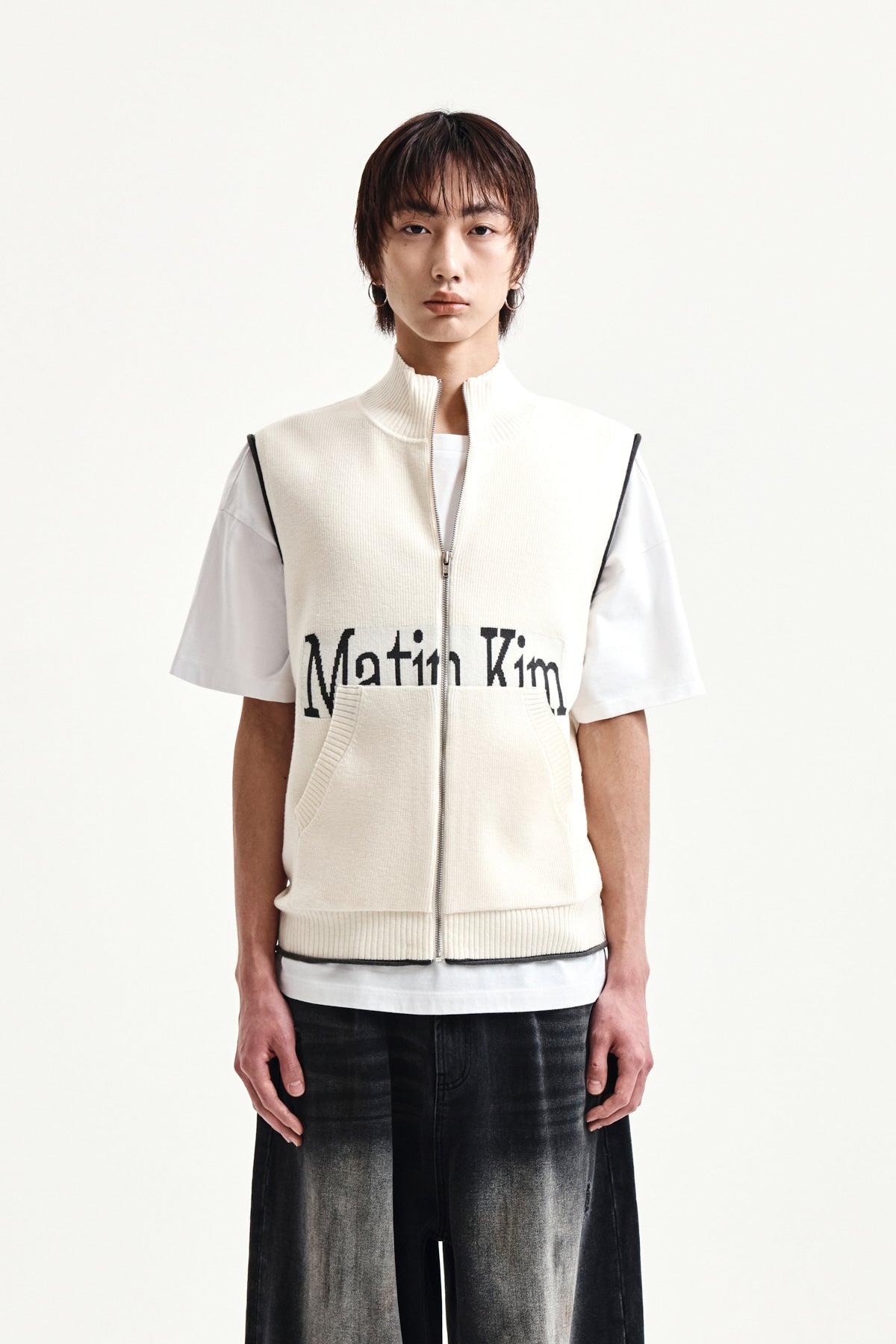 Matin Kim - Matin Kim Spell Point Knit Zip Up Vest (Ivory) product image 10 | TRAB K-Fashion Australia