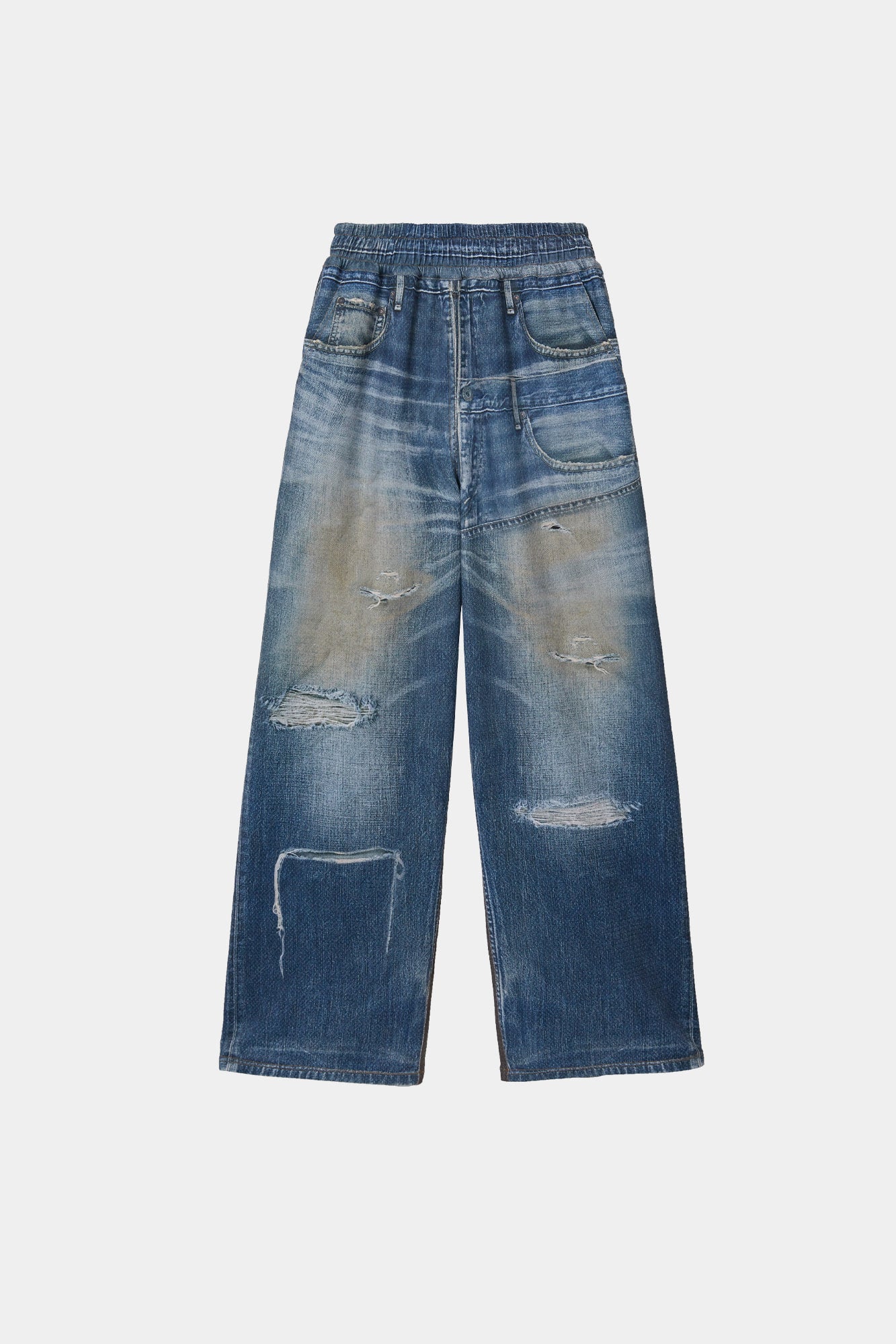 Andersson Bell - [Pre-Order – Ships September 7] Denim & Cargo Trompe L'oeil Mesh Pants (Mid Blue/Khaki) product image 11 | TRAB K-Fashion Australia