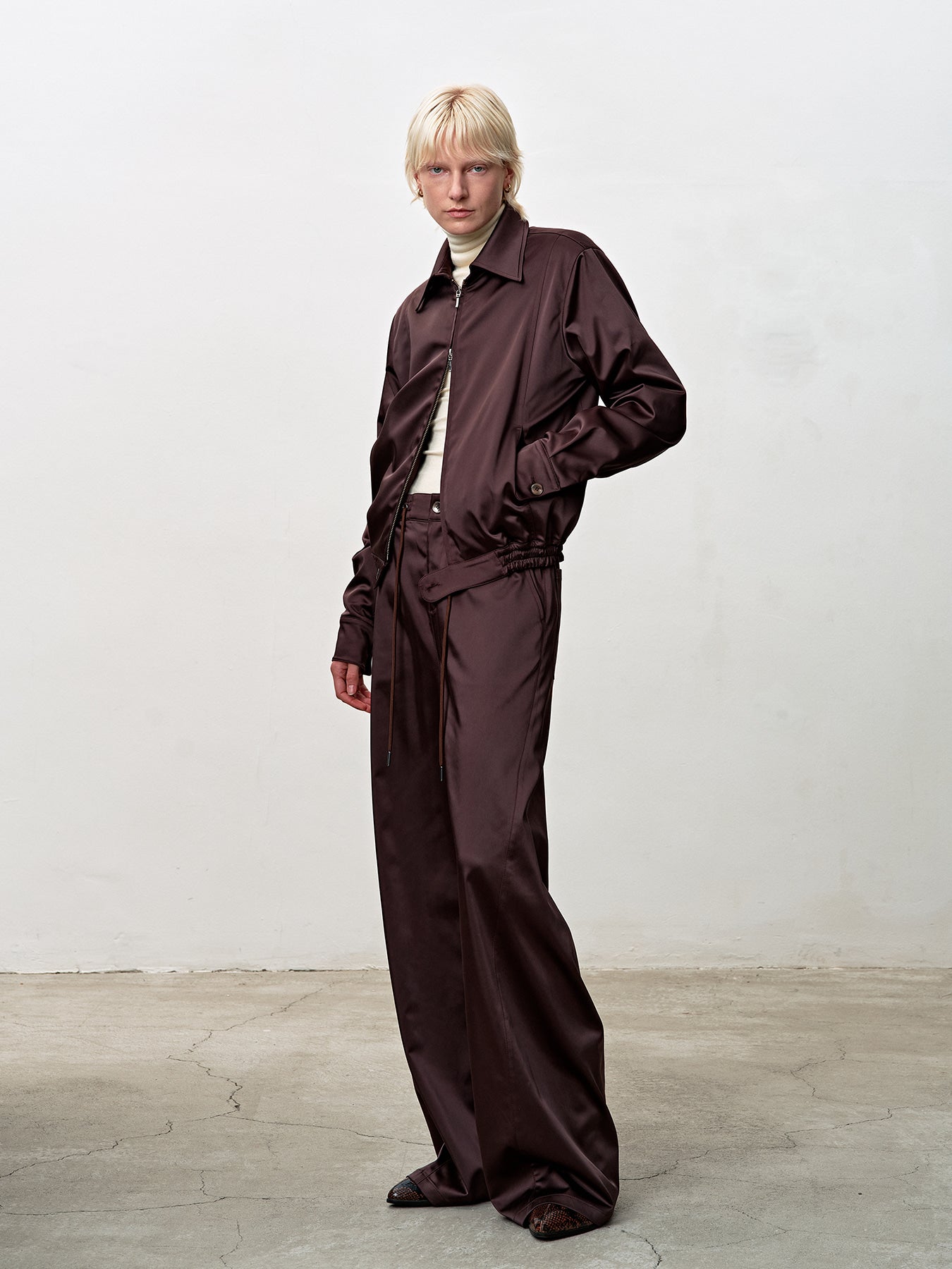 Tonywack - Silky Zippered Blouson Jacket (Brown) product image 2 | TRAB K-Fashion Australia