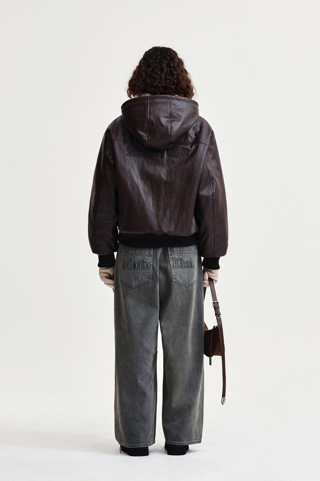 Matin Kim - Faux Leather Zip Up Hoody (Brown) product image 7 | TRAB K-Fashion Australia