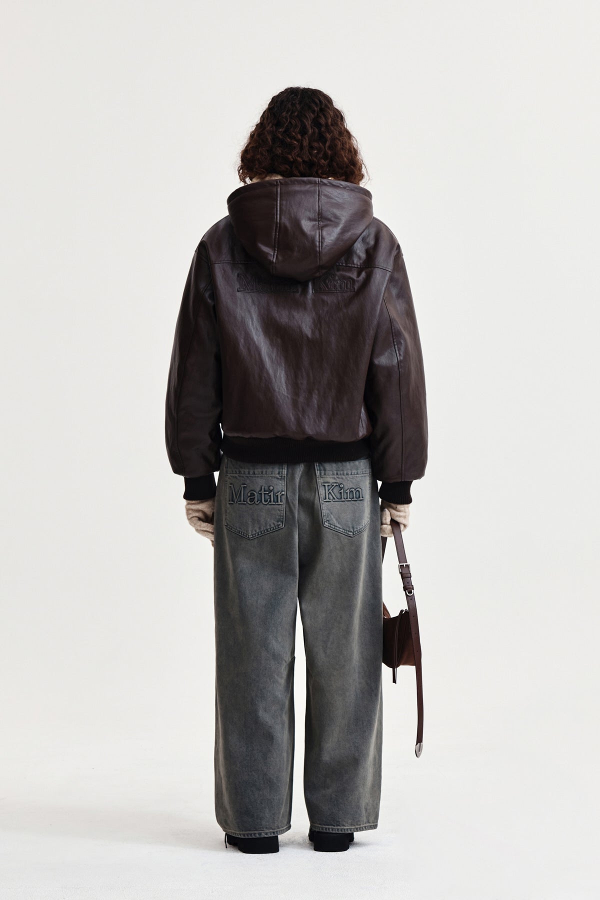 Matin Kim - Faux Leather Zip Up Hoody (Brown) product image 7 | TRAB K-Fashion Australia