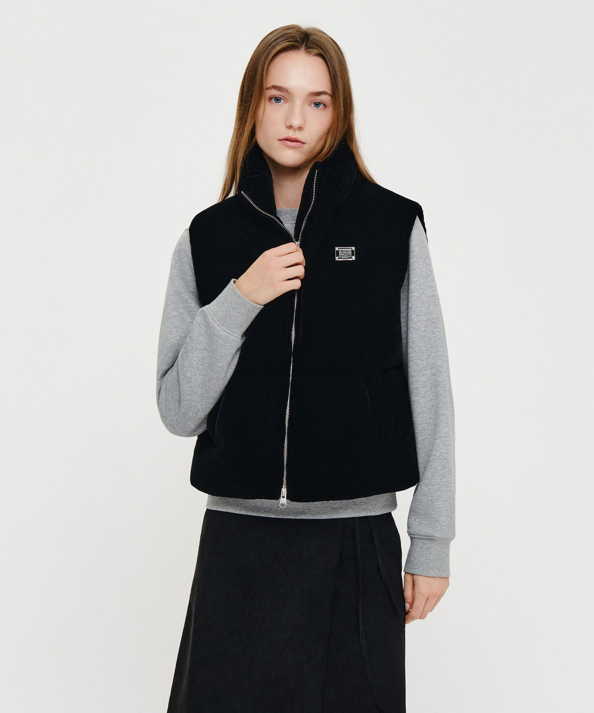 Marithe & Francois Girbaud - Velvet High Neck Down Vest (Black) product image 1 | TRAB K-Fashion Australia