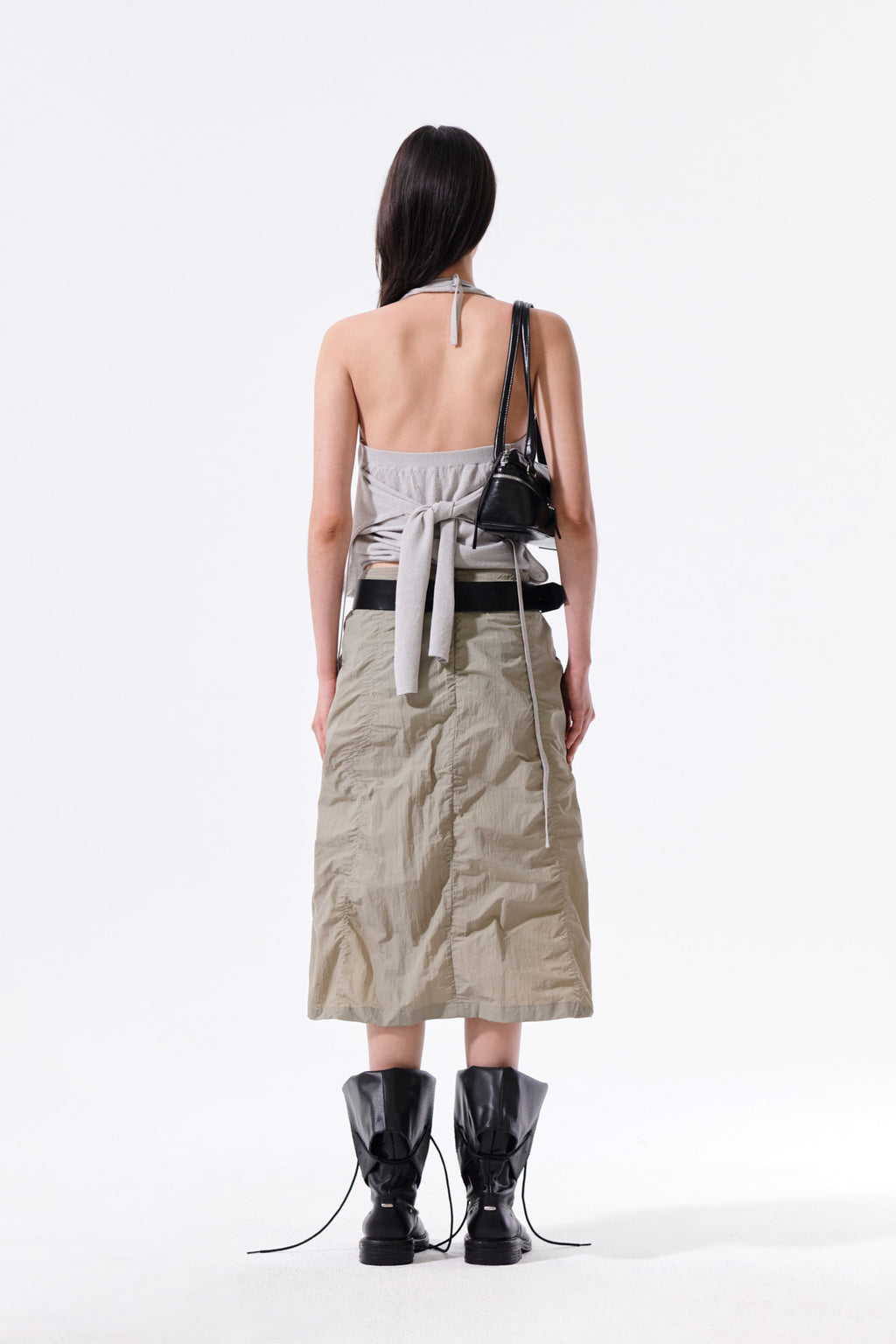 Matin Kim - Layered Tie Halter Neck Knit Top (Light Grey) product image 14 | TRAB K-Fashion Australia