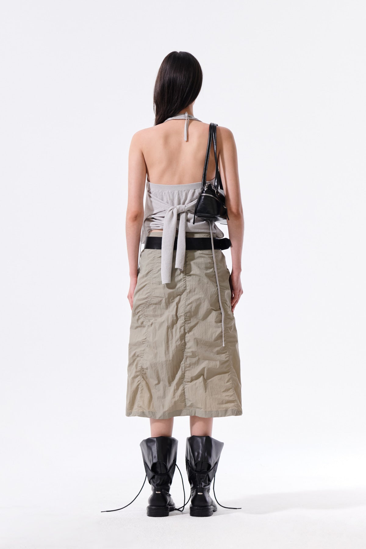Matin Kim - Layered Tie Halter Neck Knit Top (Light Grey) product image 14 | TRAB K-Fashion Australia