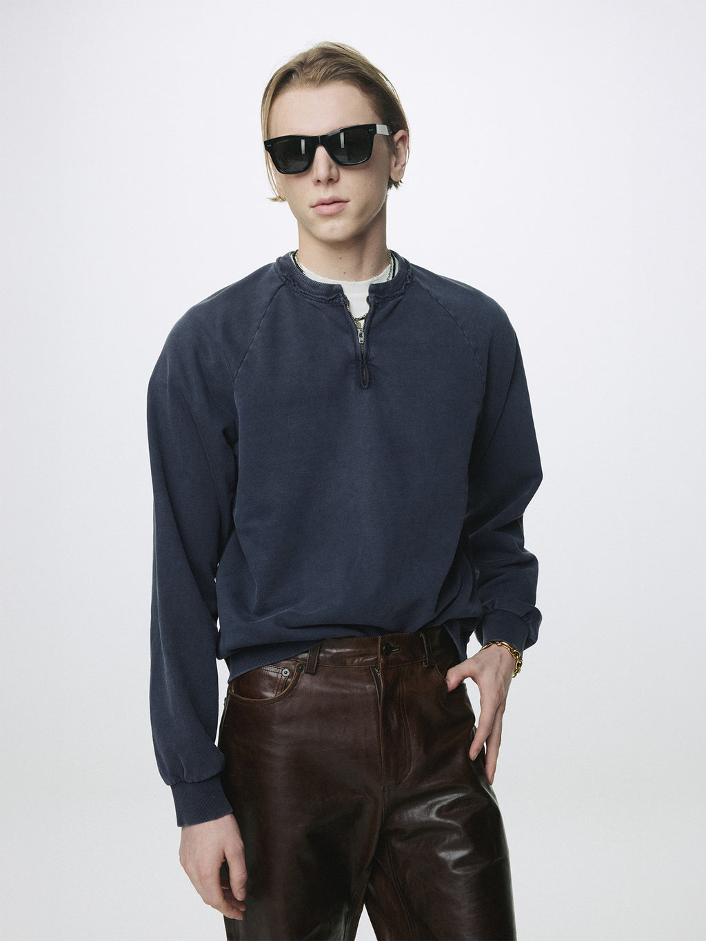Tonywack - Garment Dyed Zip Sweatshirt (Faded Navy) product image 1 | TRAB K-Fashion Australia