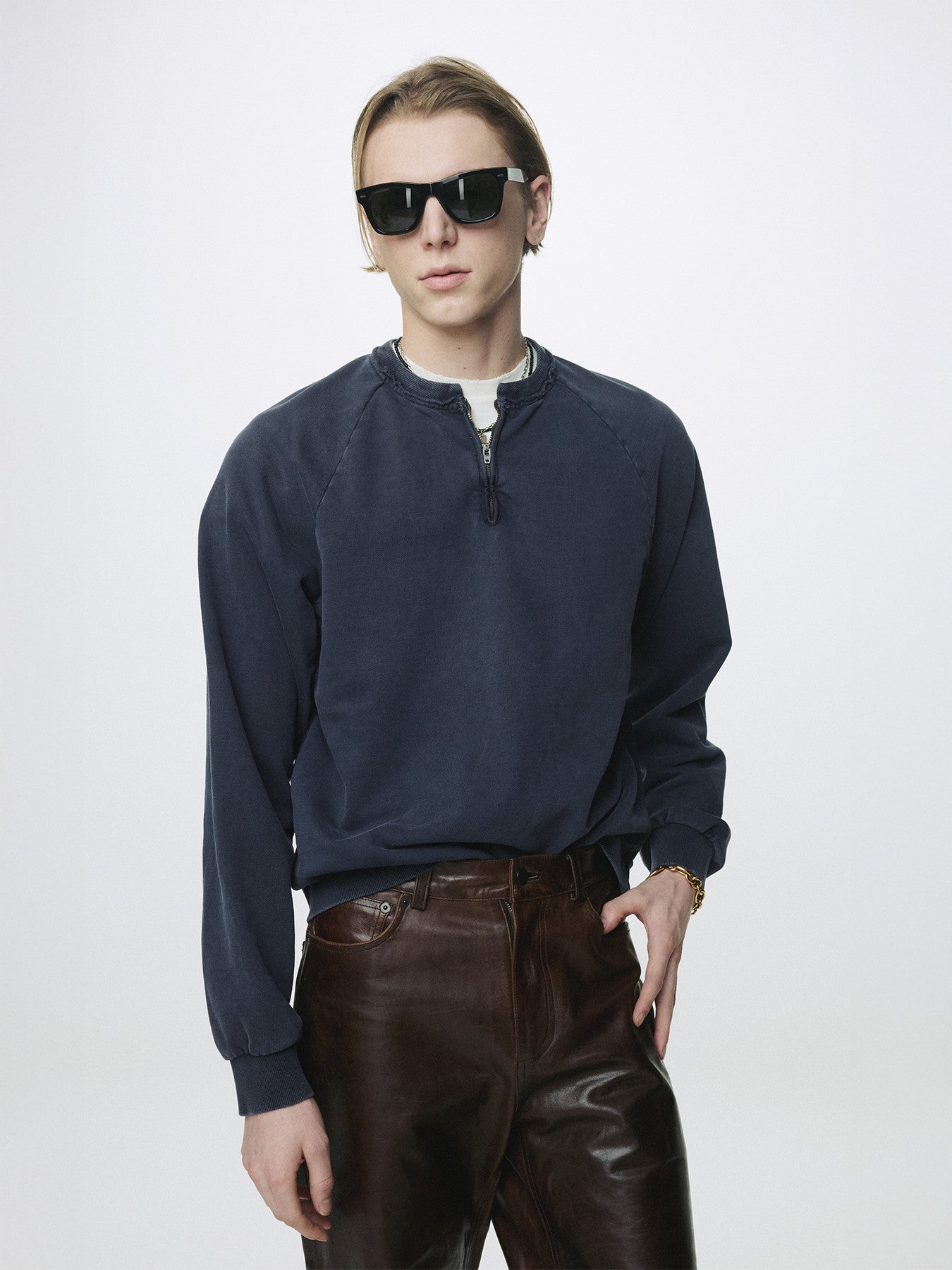 Tonywack - Garment Dyed Zip Sweatshirt (Faded Navy) product image 1 | TRAB K-Fashion Australia