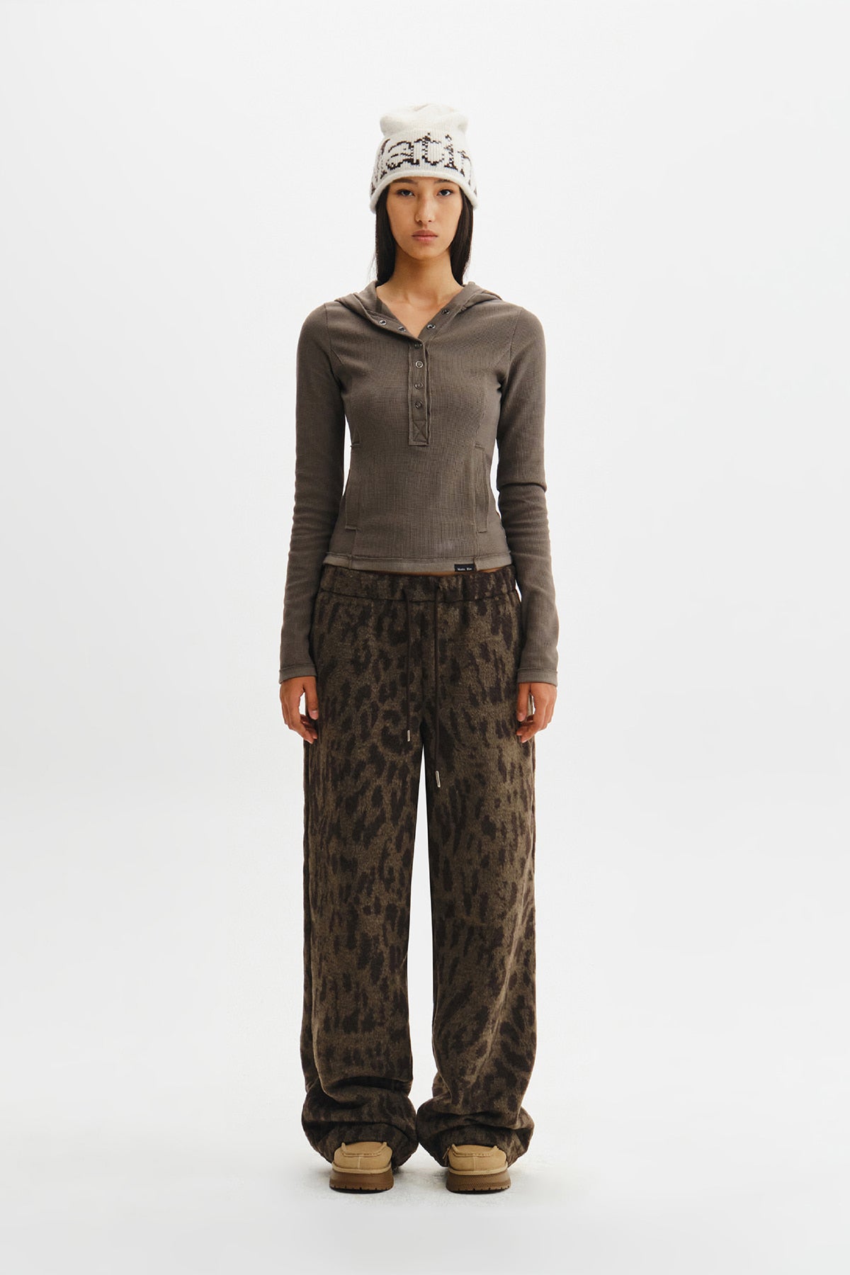 Matin Kim - Waffle Henley Neck Hood Top (Khaki) product image 7 | TRAB K-Fashion Australia