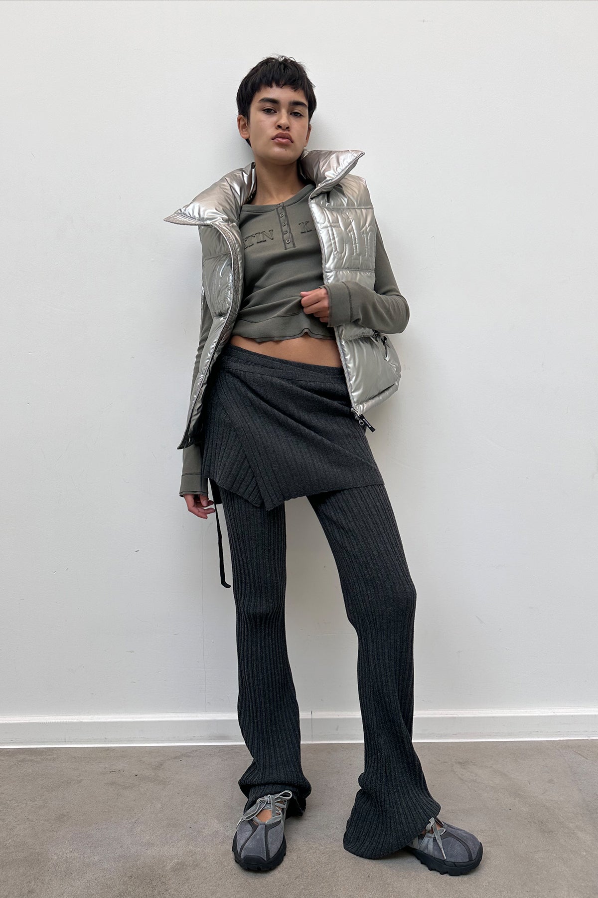 Matin Kim - Layered Knit String Wrap Skirt (Charcoal) product image 8 | TRAB K-Fashion Australia