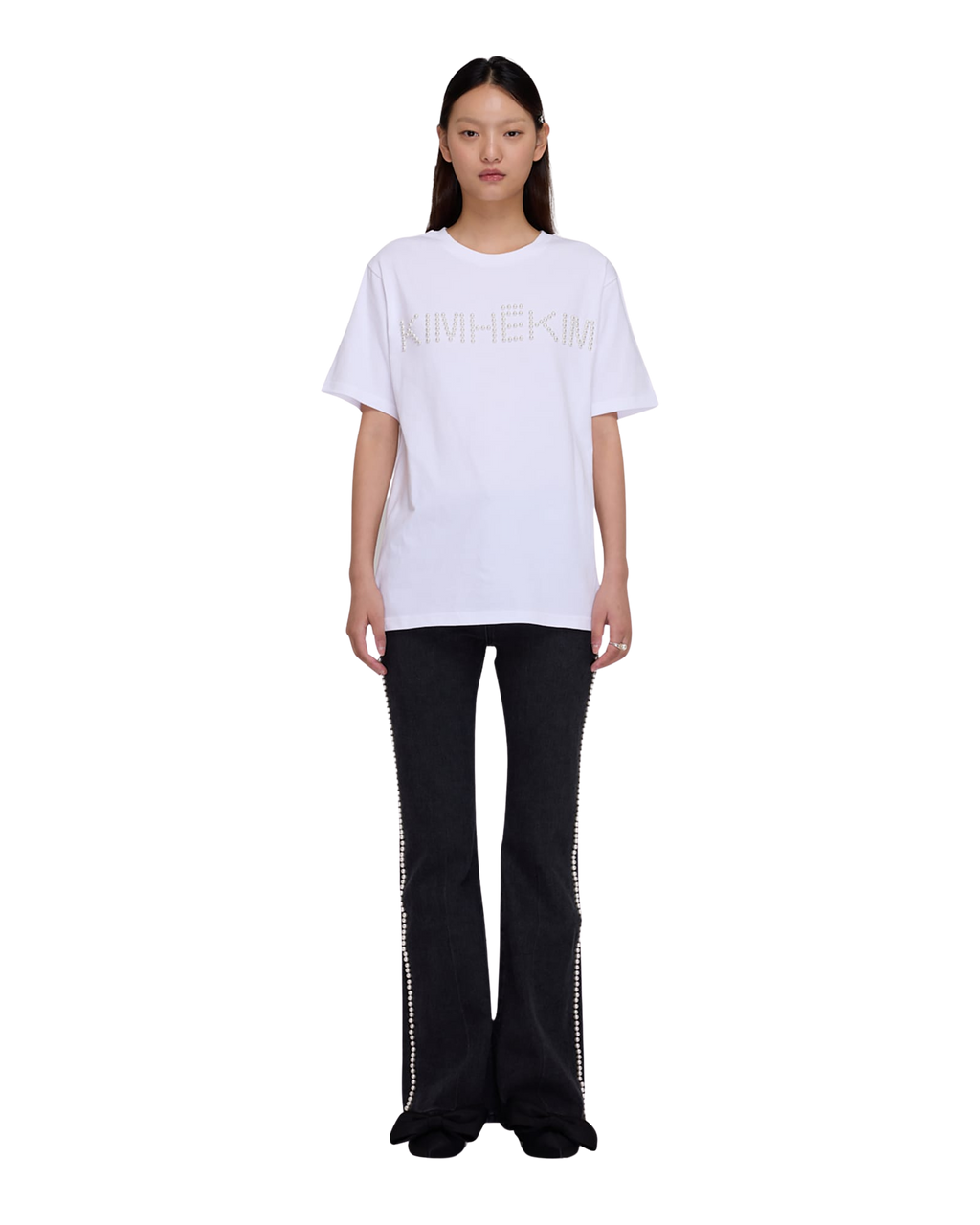 Kimhe Kim - Logo T-Shirt With Pearl Embellishment (White) product image 1 | TRAB K-Fashion Australia