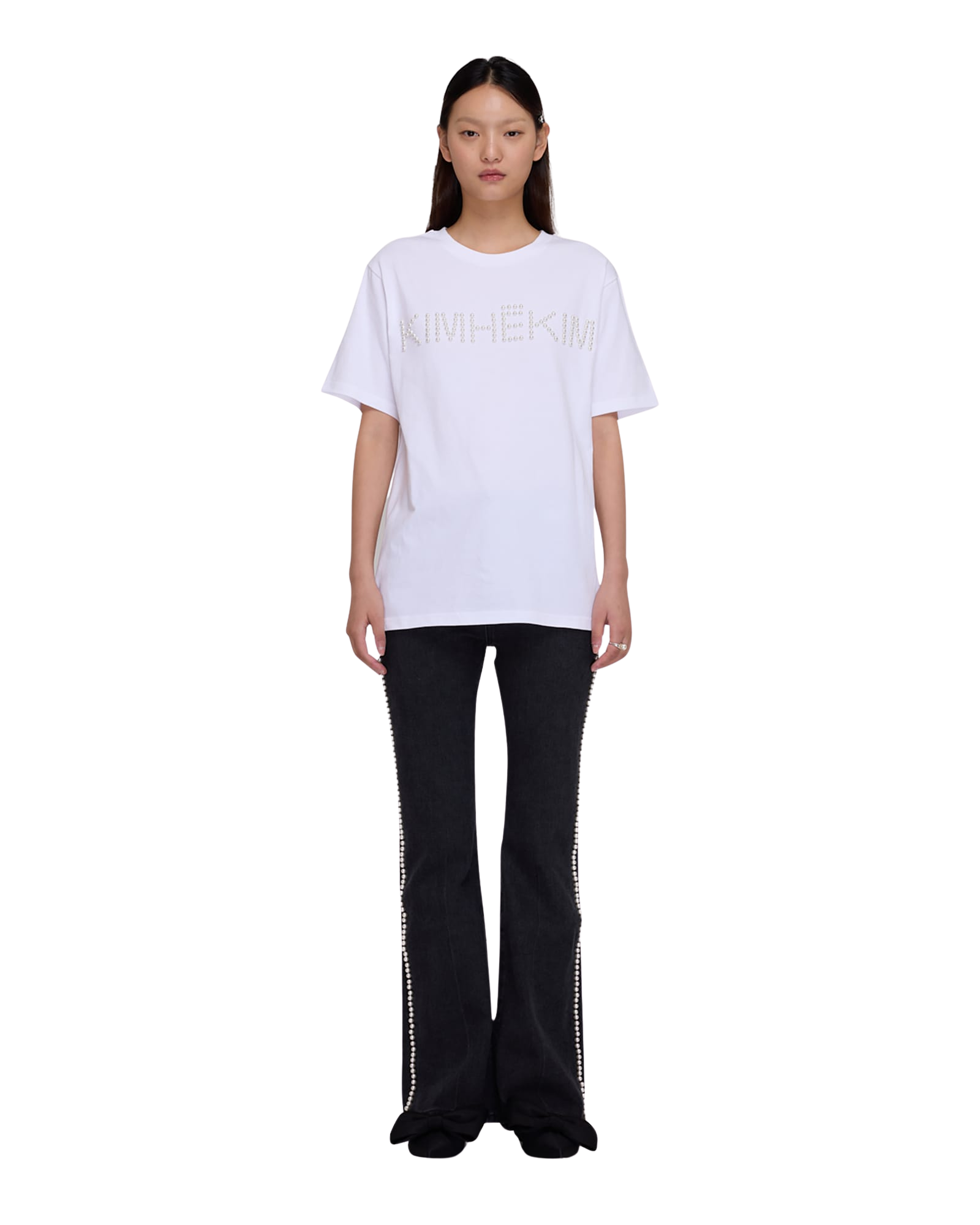 Kimhe Kim - Logo T-Shirt With Pearl Embellishment (White) product image 1 | TRAB K-Fashion Australia