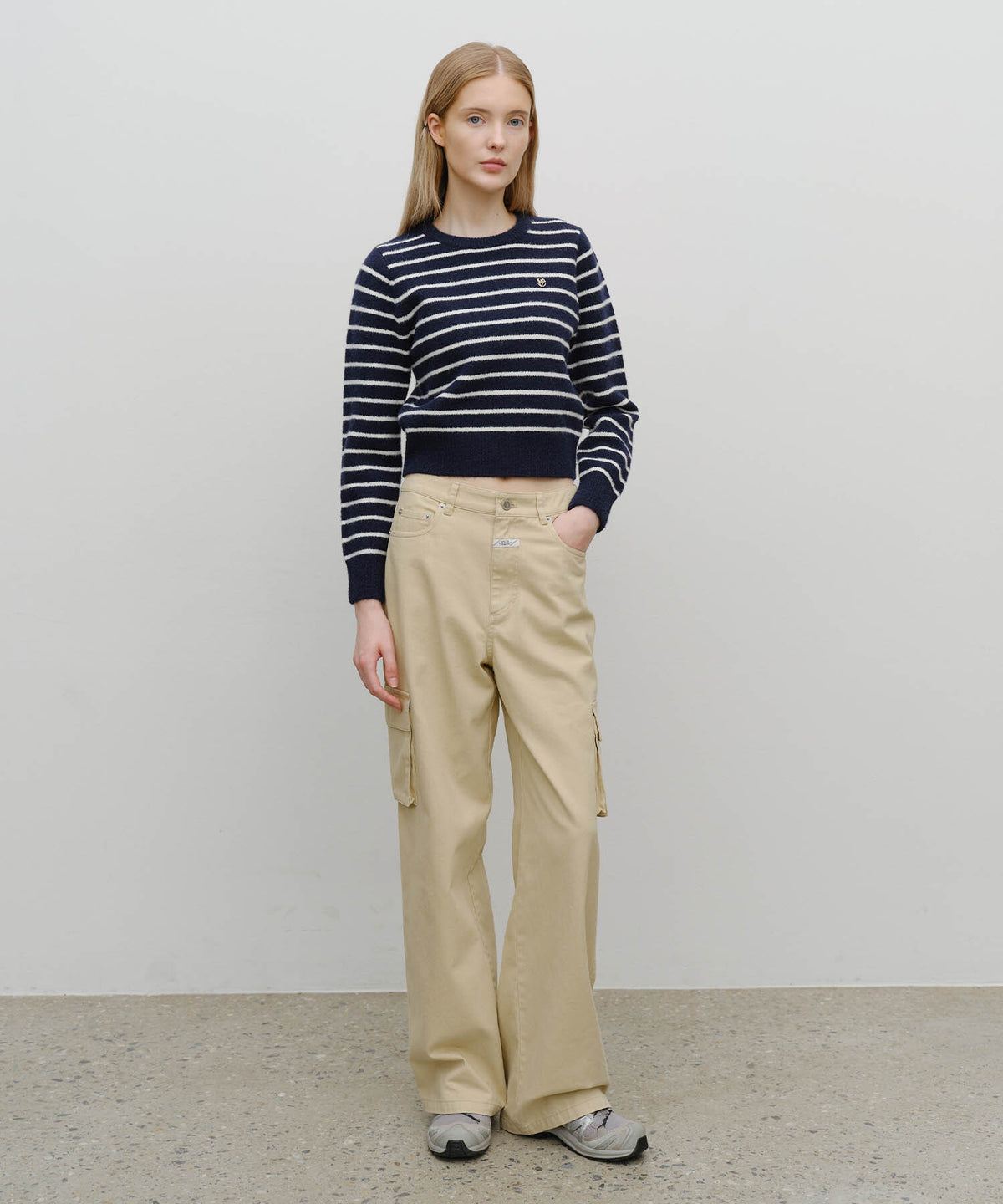 Marithe & Francois Girbaud - Crew Neck Stripe Crop Knit Pullover (Navy) product image 5 | TRAB K-Fashion Australia