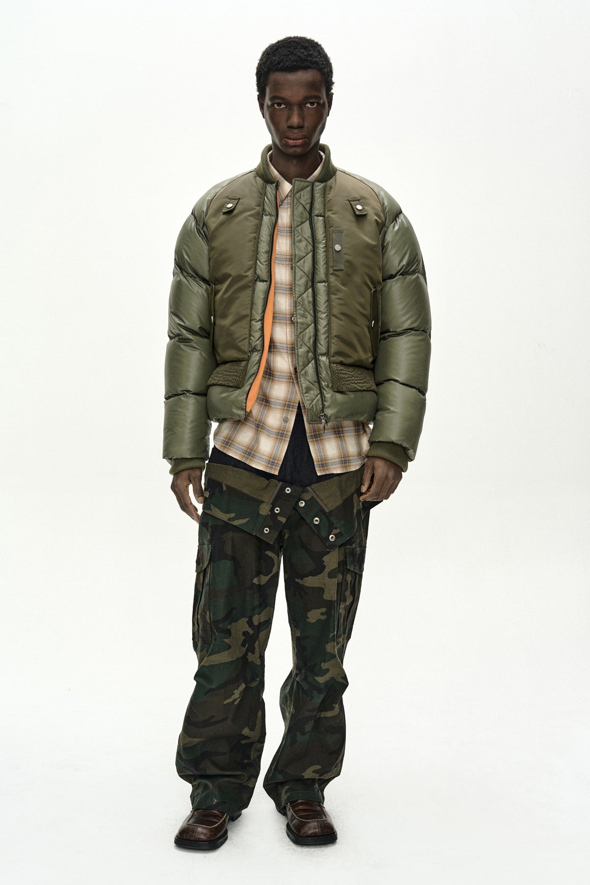 Andersson Bell - Unisex Bomber Layered Down Jacket (Khaki) product image 2 | TRAB K-Fashion Australia