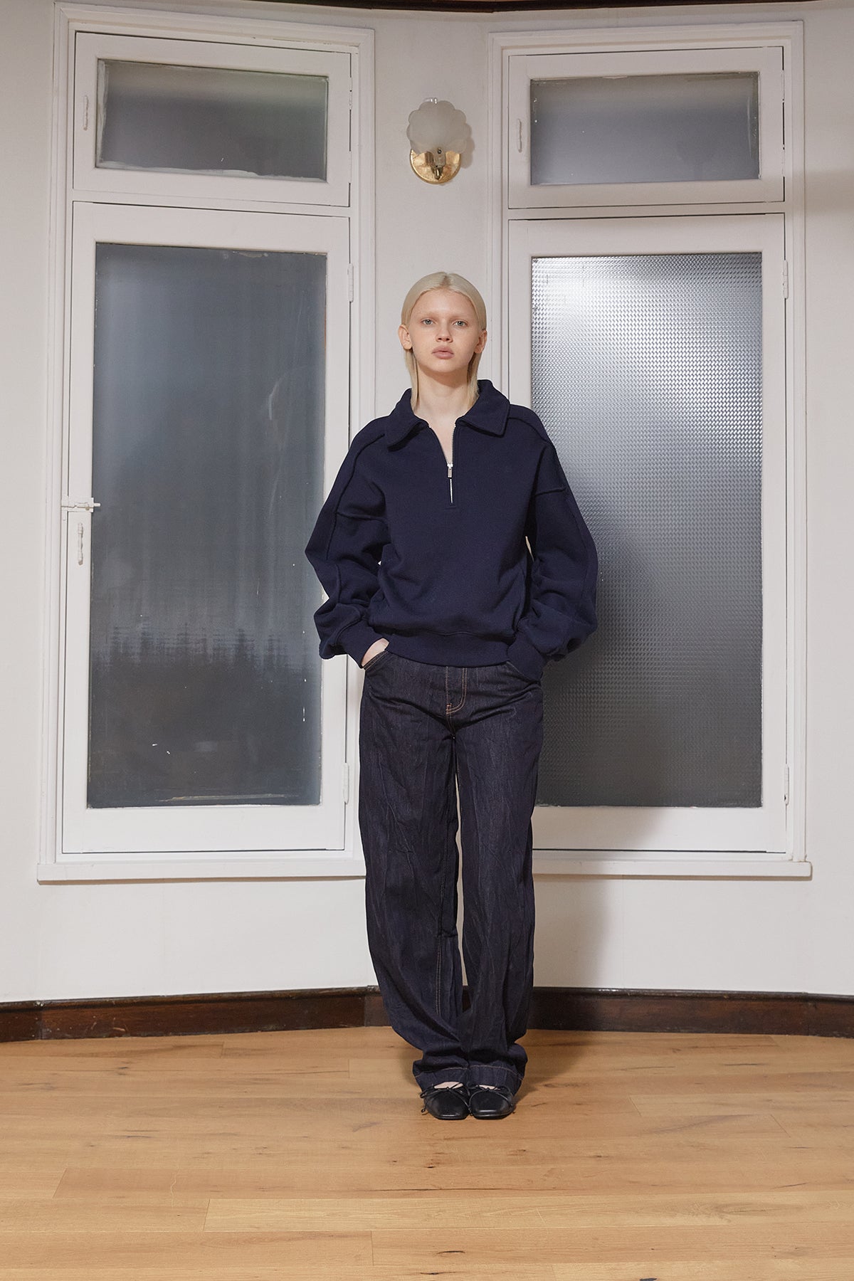 Matin Kim - Back Logo Half Zip Sweatshirt (Navy) product image 9 | TRAB K-Fashion Australia