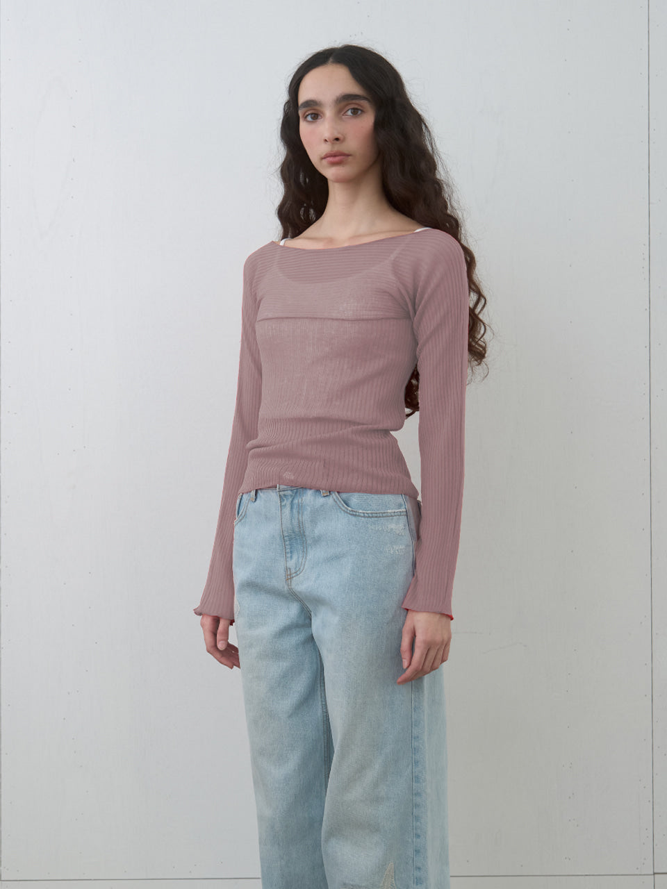 Kijun - Sheer Boatneck Knit Dusty (Pink) product image 5 | TRAB K-Fashion Australia