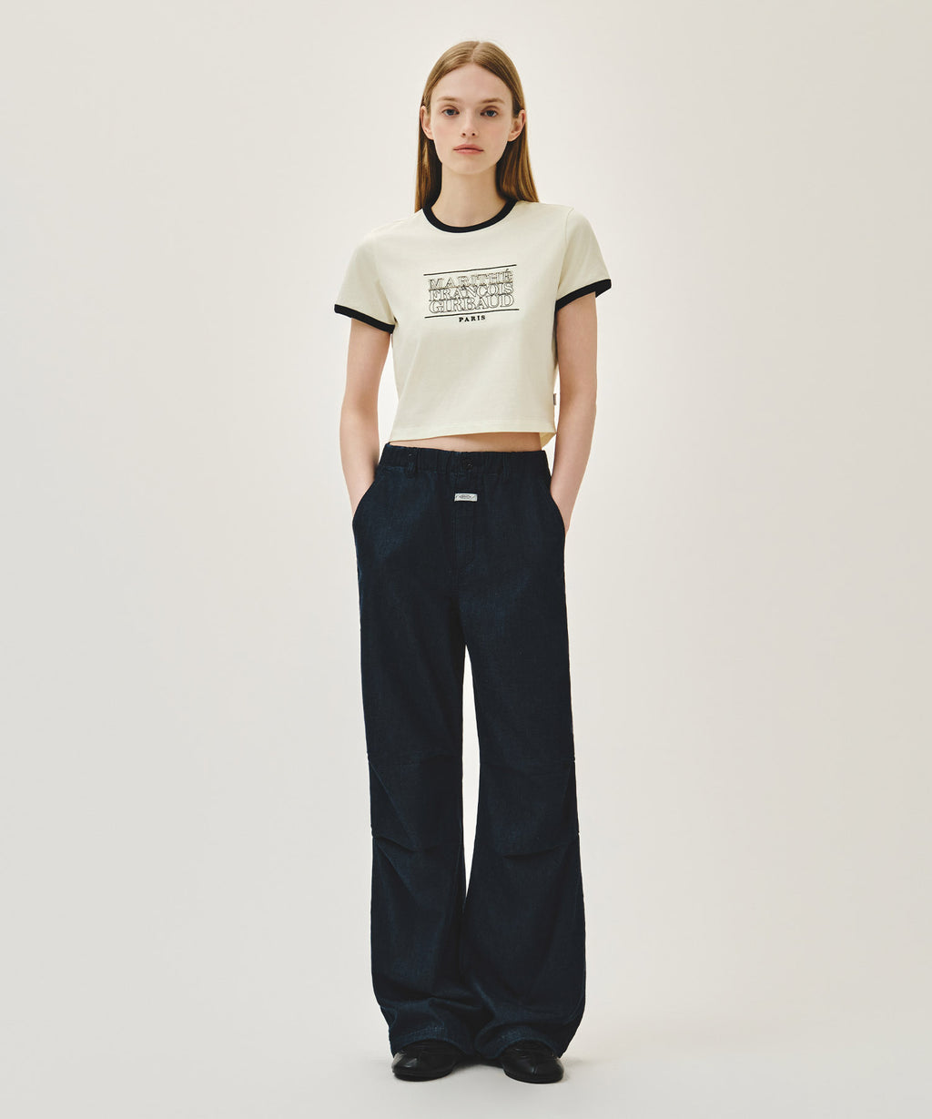 Marithe & Francois Girbaud - Classic Logo Applique Ringer Crop Tee (Ivory) product image 5 | TRAB K-Fashion Australia