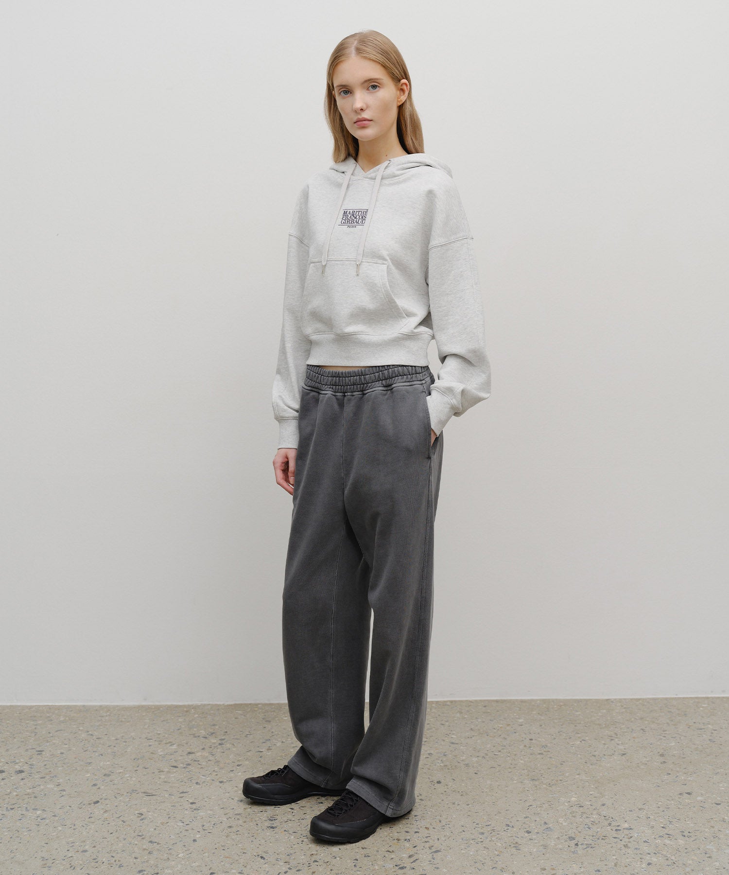 Marithe & Francois Girbaud - Small Classic Logo Crop Hoodie (Light Heather Gray) product image 7 | TRAB K-Fashion Australia