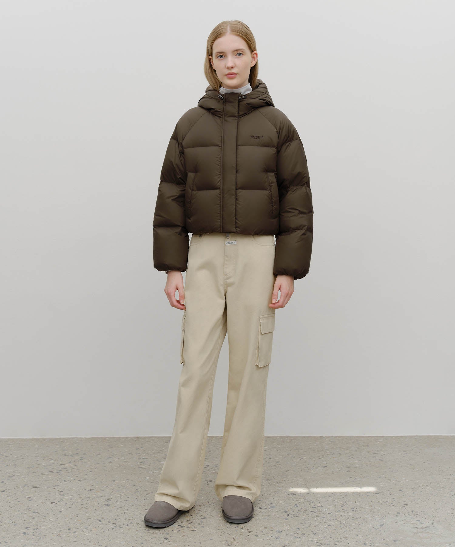 Marithe & Francois Girbaud - Regular Logo Hooded Crop Down Jacket (Brown) product image 5 | TRAB K-Fashion Australia