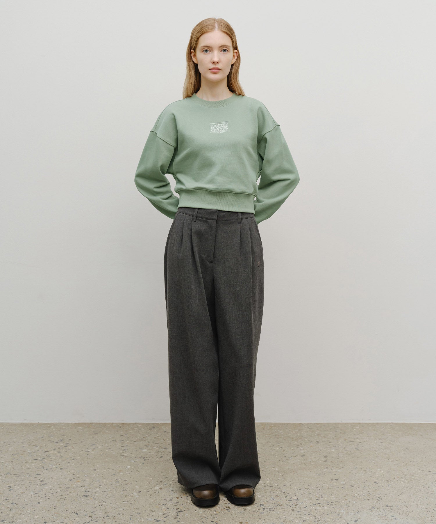Marithe & Francois Girbaud - Small Classic Logo Crop Sweatshirt (Mint Gray) product image 5 | TRAB K-Fashion Australia