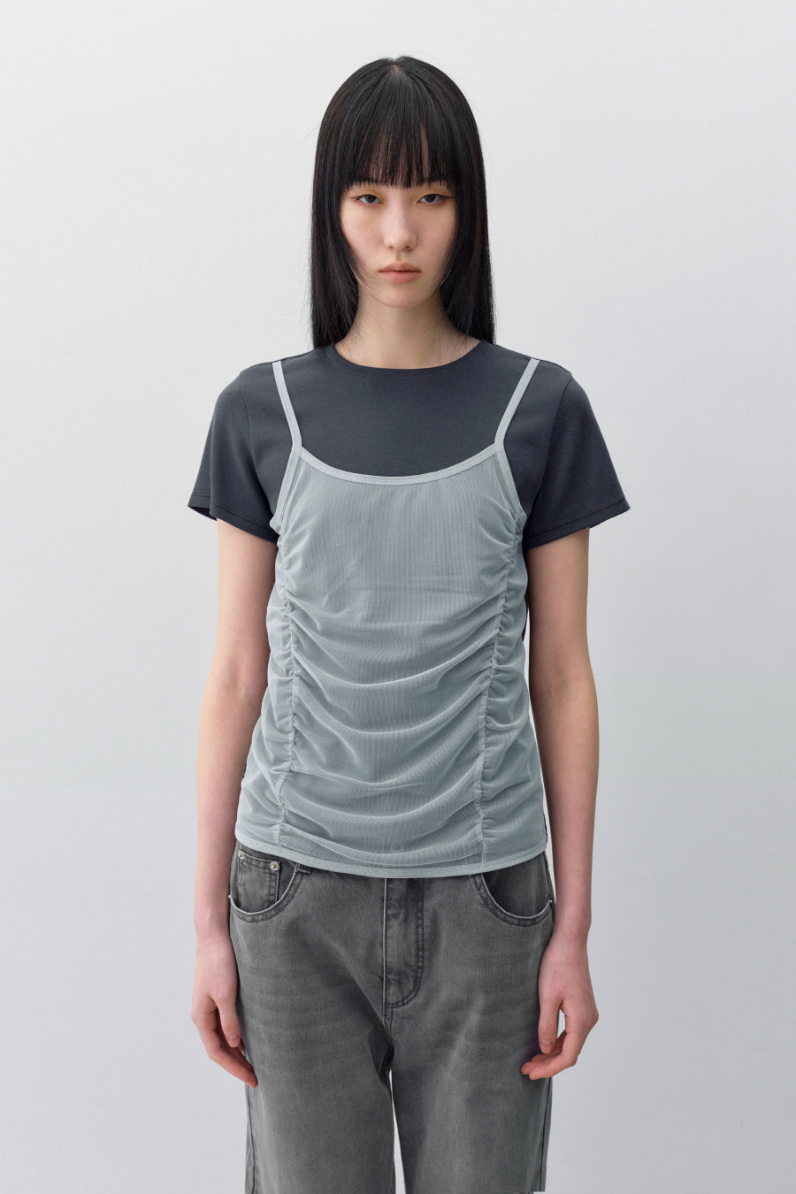 Insilence - Mesh Layered Short Sleeve (Ash Blue) product image 5 | TRAB K-Fashion Australia