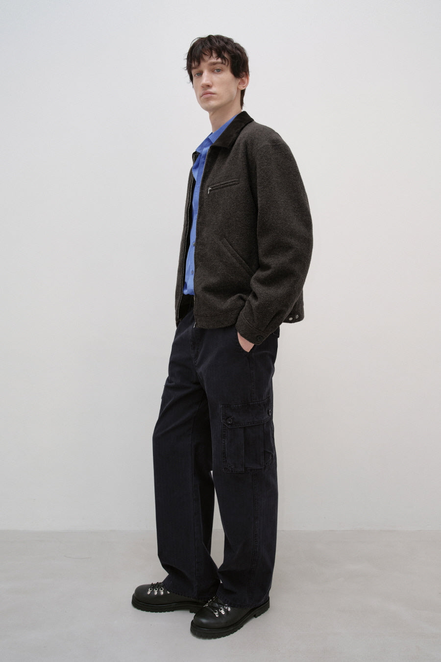 Insilence - Velvet Trimmed Wool Jacket (Brown) product image 3 | TRAB K-Fashion Australia