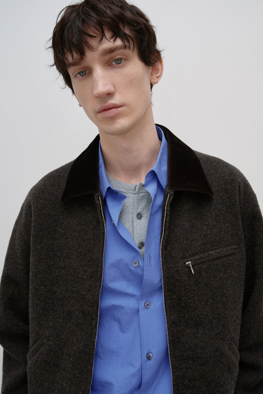 Insilence - Velvet Trimmed Wool Jacket (Brown) product image 2 | TRAB K-Fashion Australia