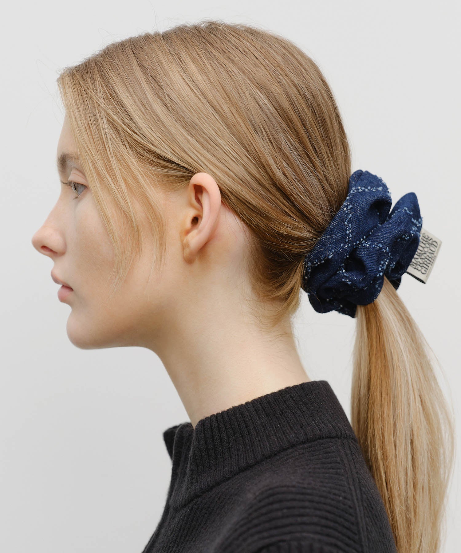 Marithe & Francois Girbaud - Classic Logo Denim Pattern Hair Scrunchie (Dark Blue) product image 5 | TRAB K-Fashion Australia