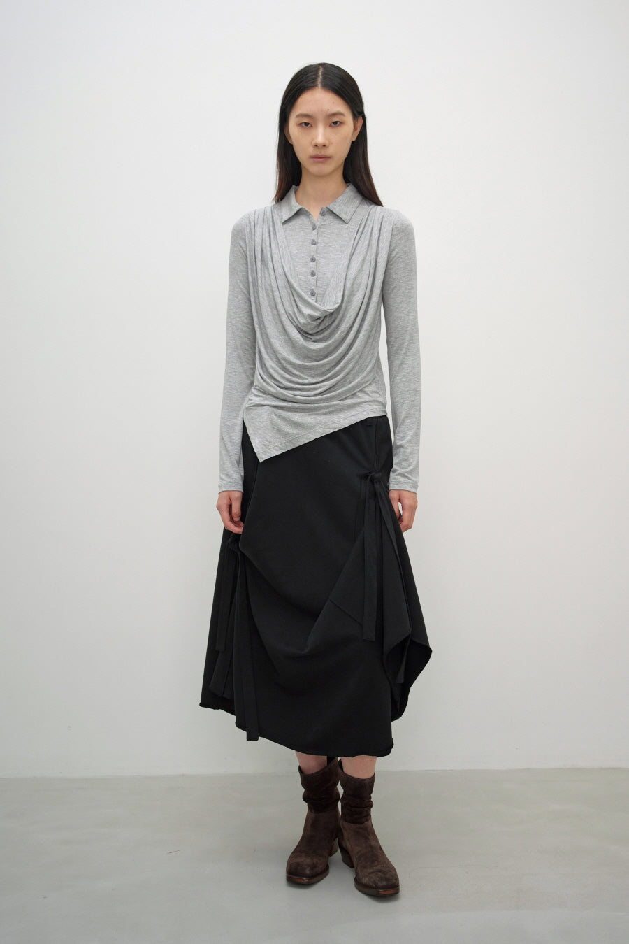Insilence - Cowl Henley neck long sleeve (Melange Grey) product image 3 | TRAB K-Fashion Australia