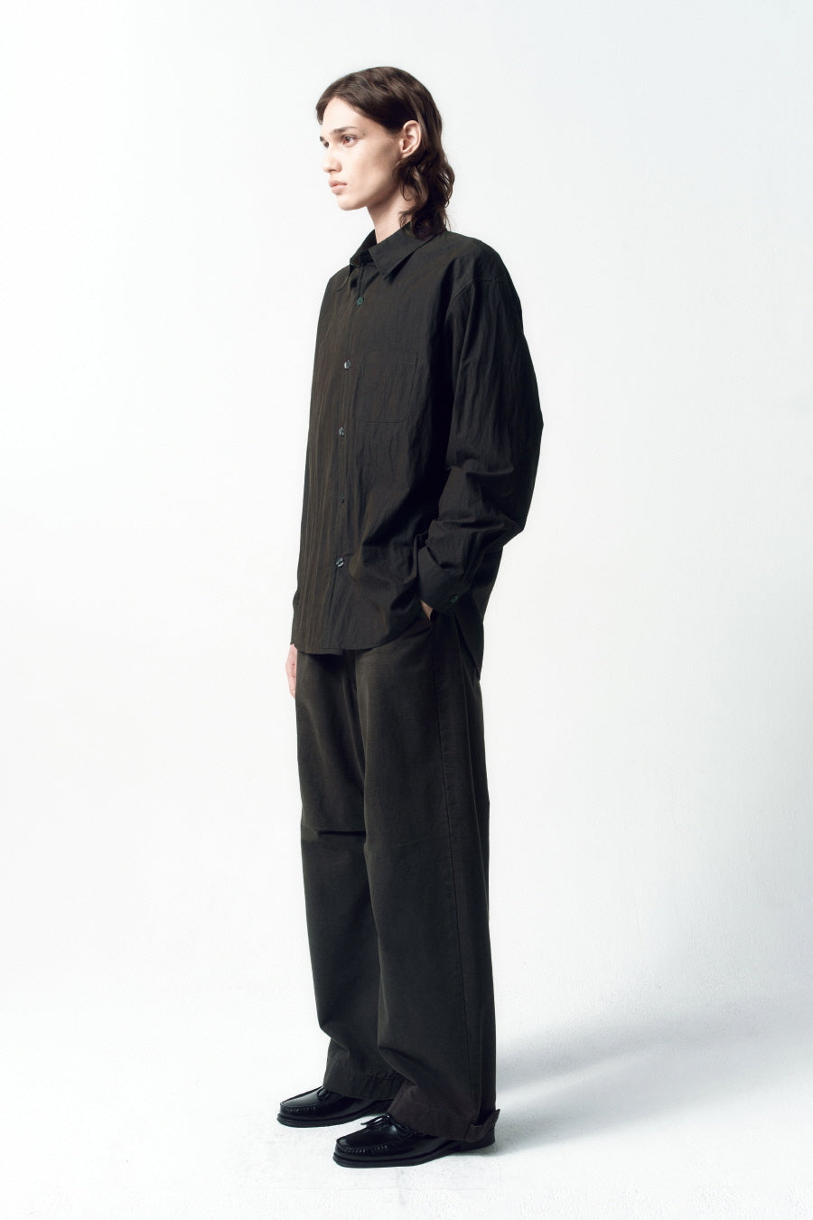 Insilence - Slub Twill Volume Pants (Charcoal) product image 2 | TRAB K-Fashion Australia