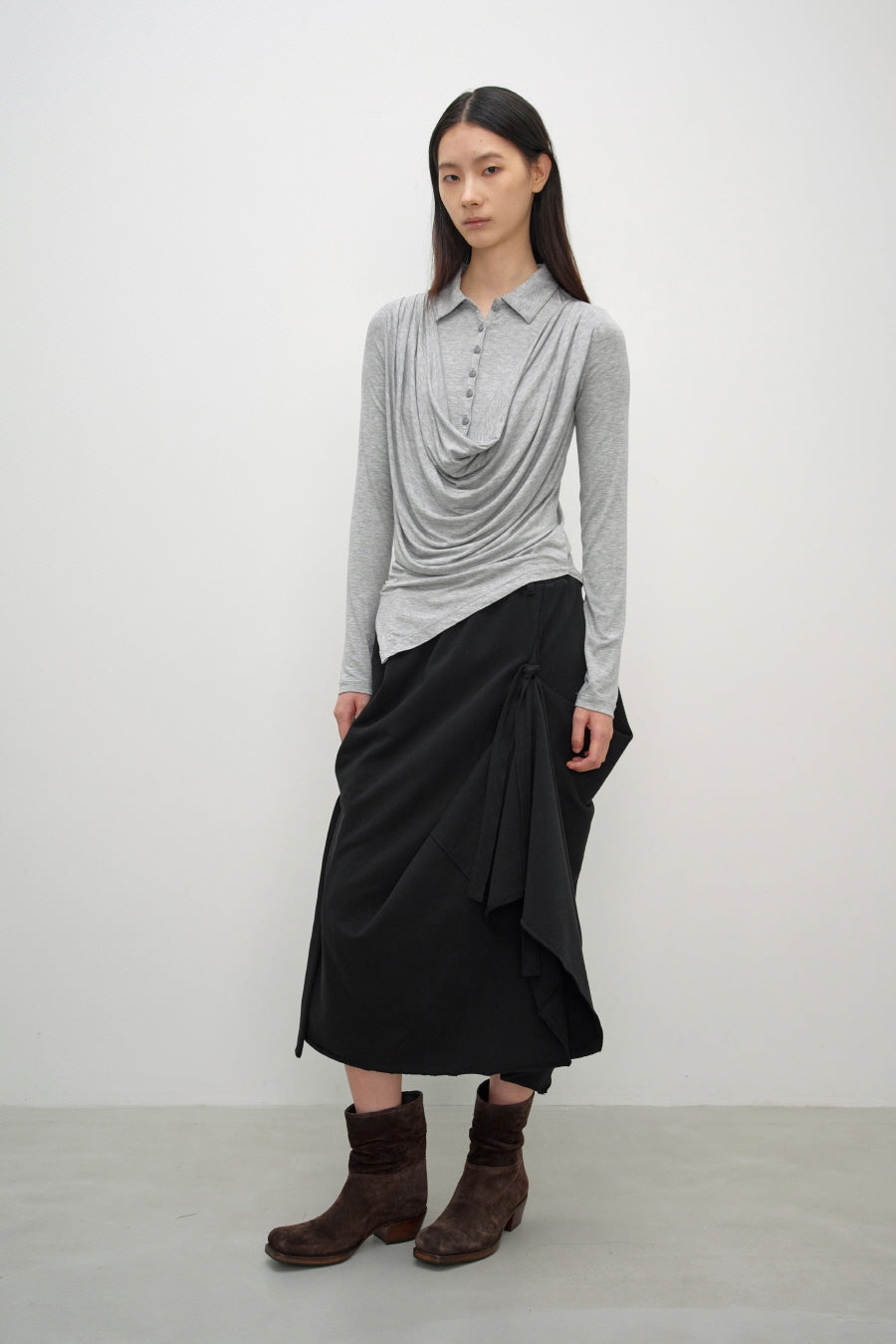 Insilence - Cowl Henley neck long sleeve (Melange Grey) product image 4 | TRAB K-Fashion Australia