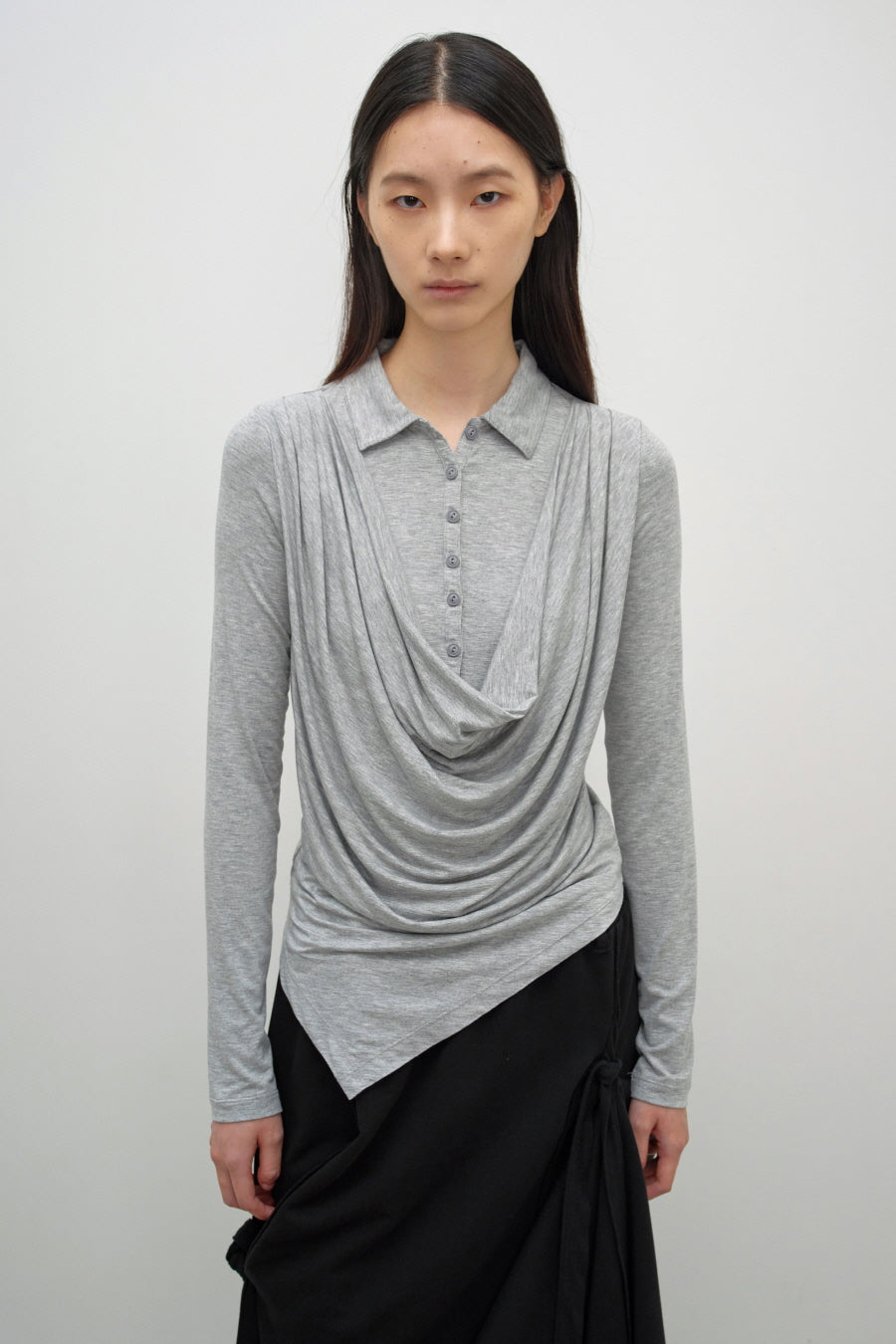 Insilence - Cowl Henley neck long sleeve (Melange Grey) product image 1 | TRAB K-Fashion Australia