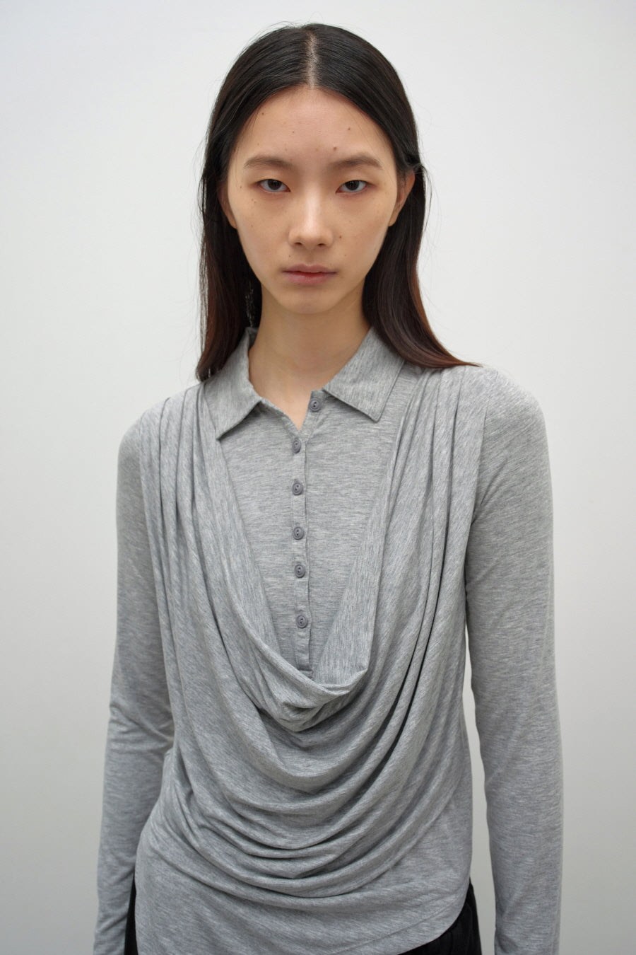 Insilence - Cowl Henley neck long sleeve (Melange Grey) product image 6 | TRAB K-Fashion Australia